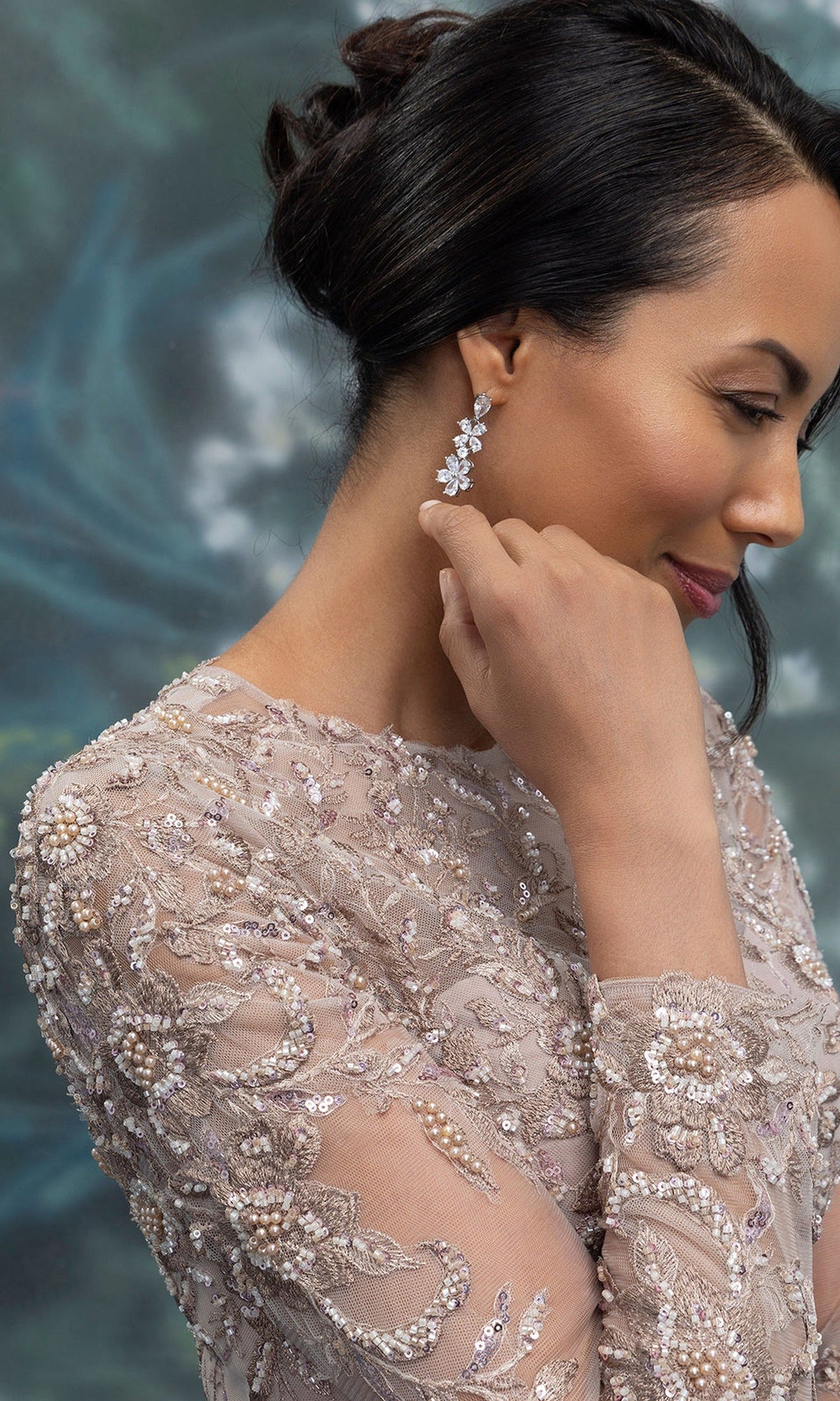 MGNY By Mori Lee 2070015 - Embroidered Applique High Neck Formal Gown