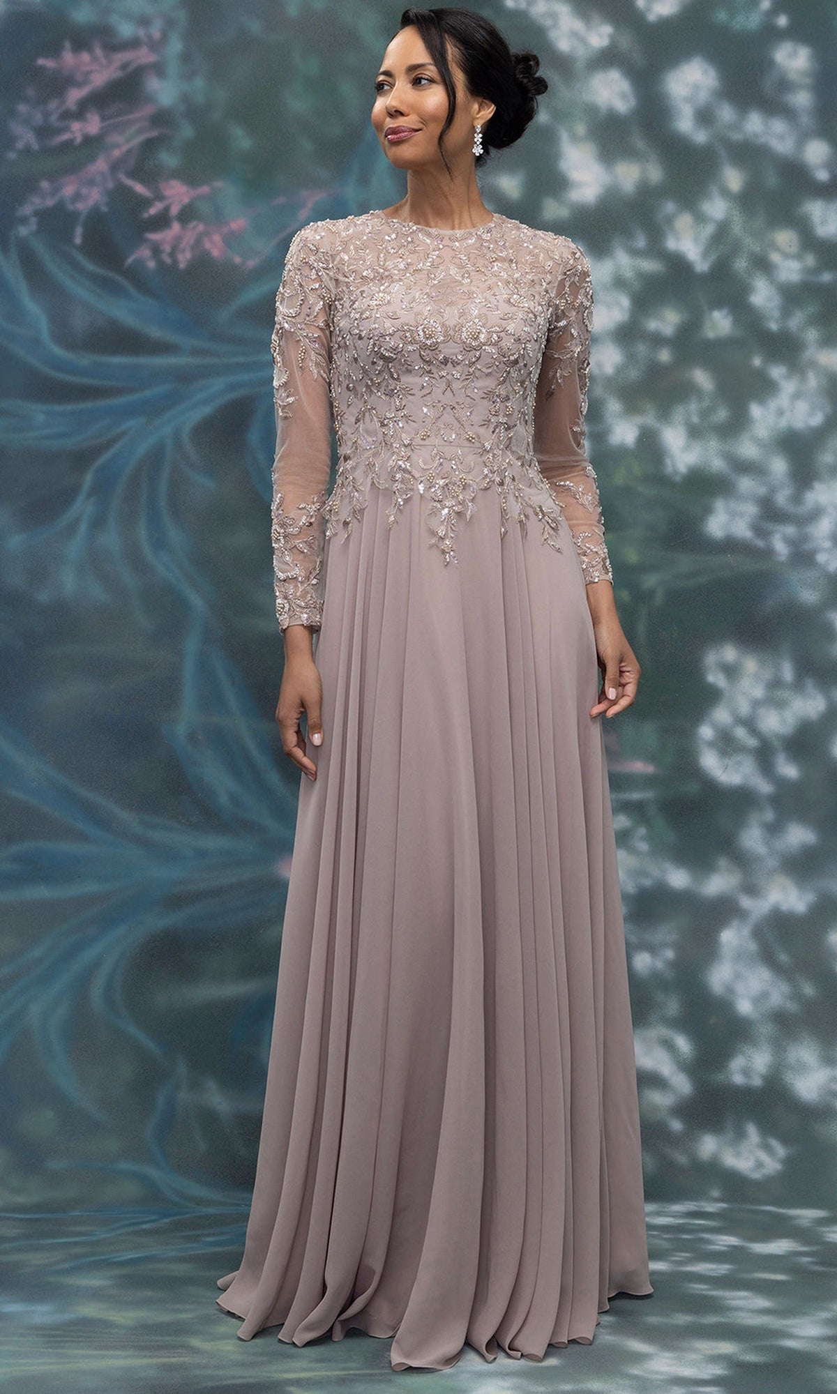 MGNY By Mori Lee 2070015 - Embroidered Applique High Neck Formal Gown