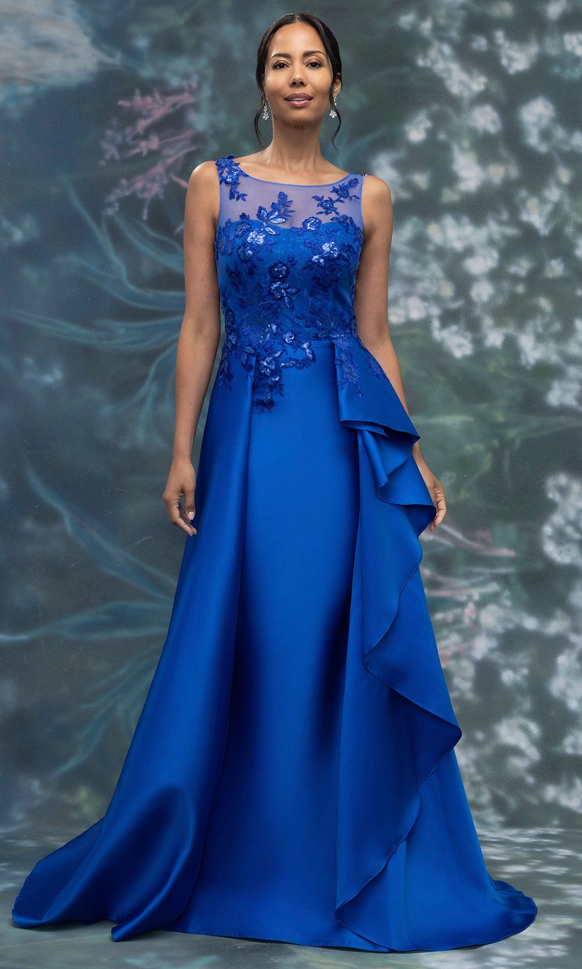 MGNY By Mori Lee 2070021 - Embroidered Illusion Bateau Overskirt Gown