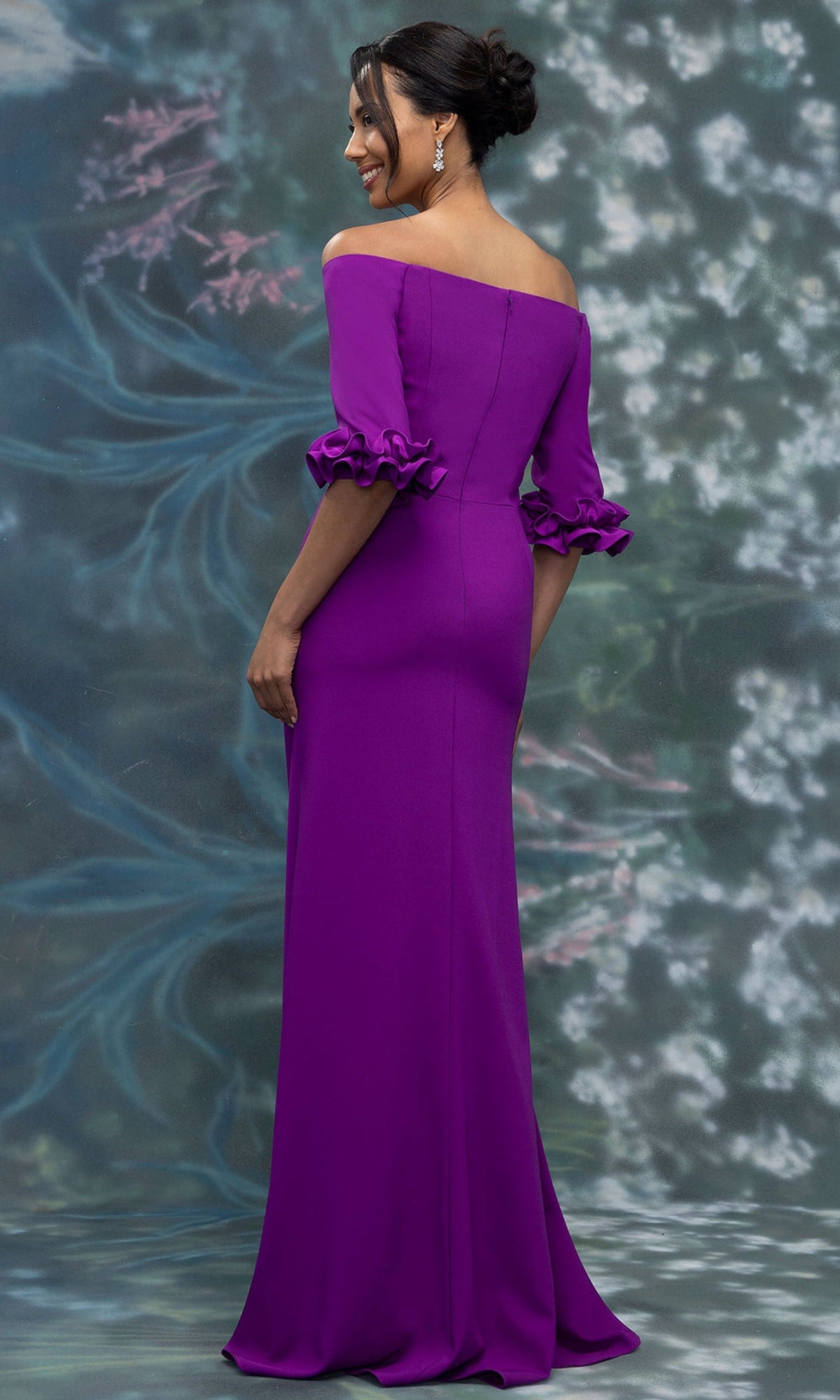 MGNY By Mori Lee 2070026 - Ruffled Cuff Off Shoulder Crepe Gown