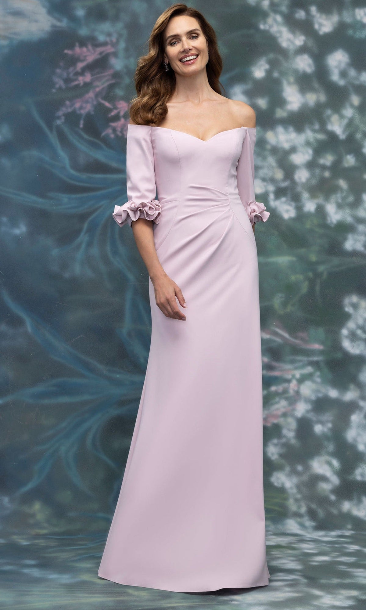 MGNY By Mori Lee 2070026 - Ruffled Cuff Off Shoulder Crepe Gown