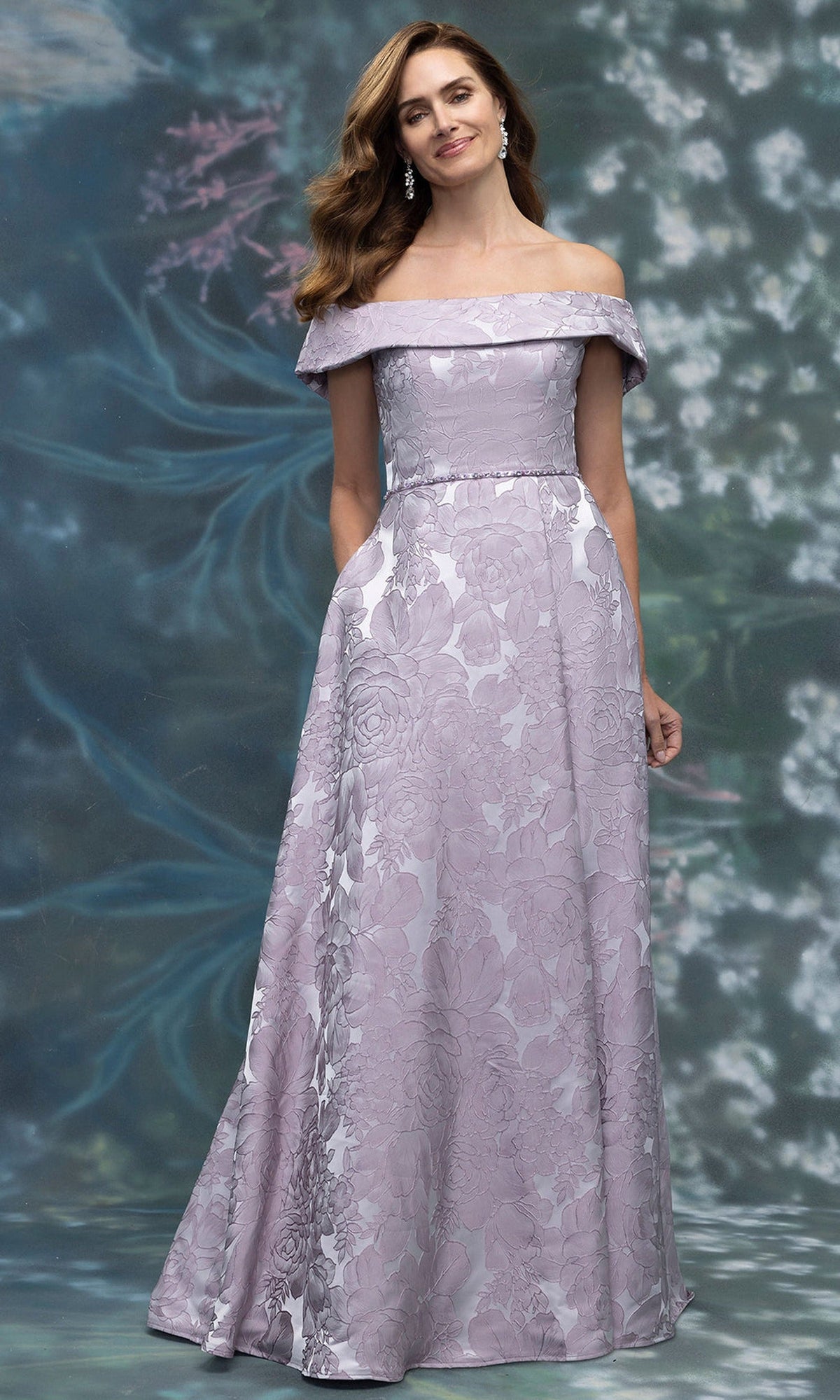 MGNY By Mori Lee 2070029 - Floral Texture A-Line Gown with Beaded Belt