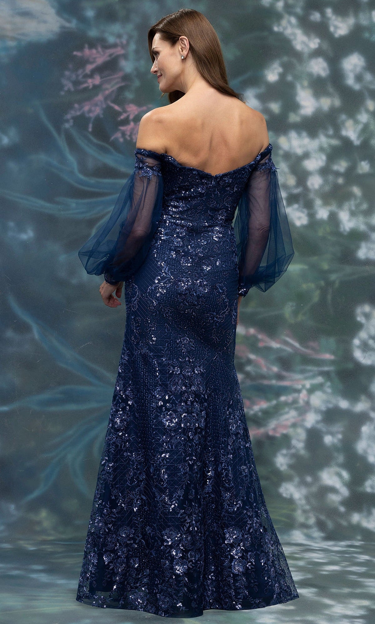 MGNY By Mori Lee 2070034 - Beaded Lace Illusion Bishop Sleeve Gown