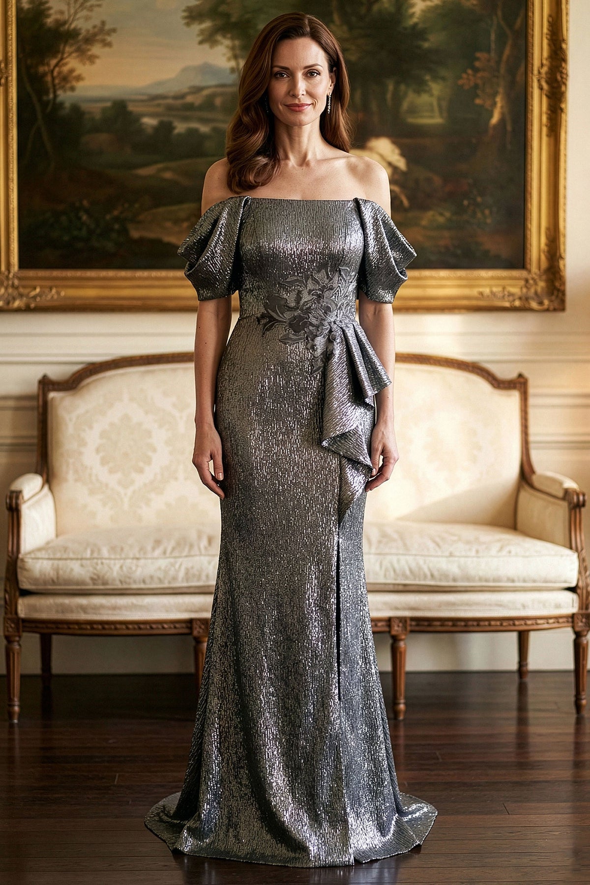 MGNY By Mori Lee 2070035 - Appliqued Straight Neckline Evening Gown