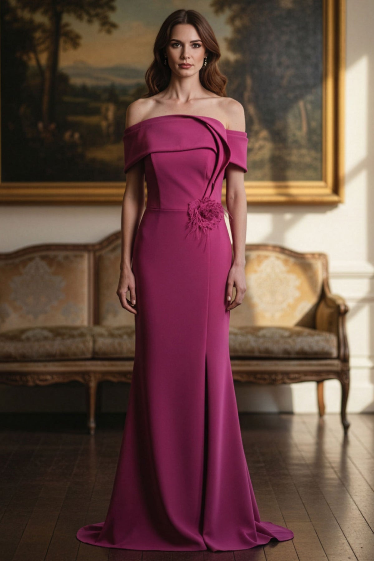 MGNY By Mori Lee 2070044 - 3D Floral Short Sleeve Crepe Evening Gown