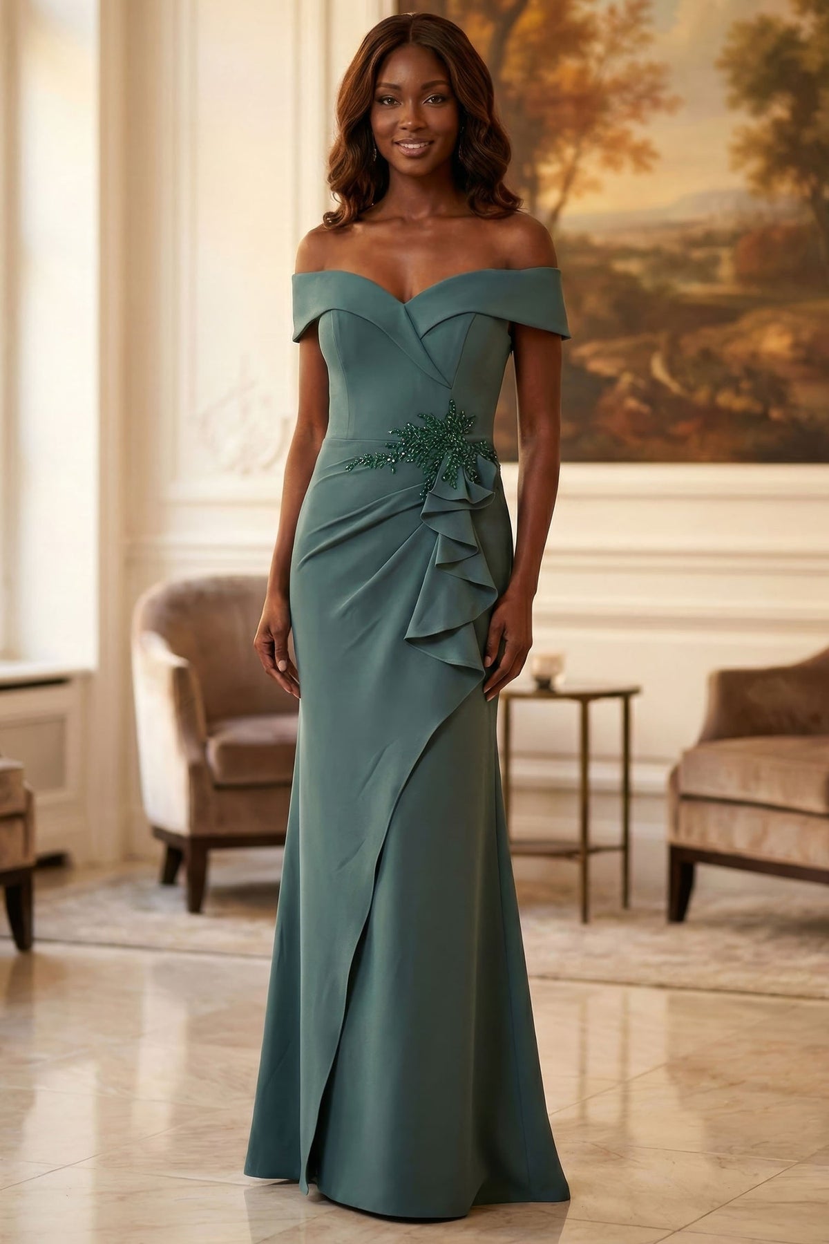 MGNY By Mori Lee 2070050 - Ruffle Detail Off Shoulder Evening Gown