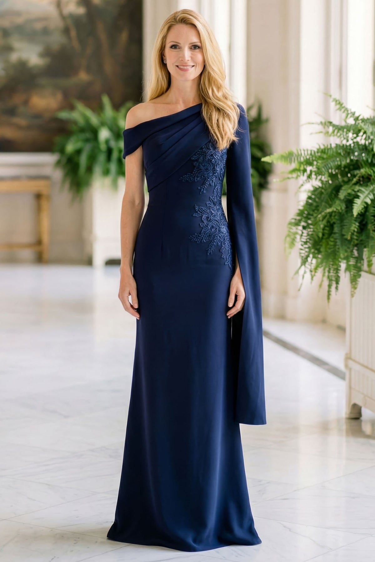 MGNY By Mori Lee 2070051 - Beaded Applique Cape Sleeve Evening Gown