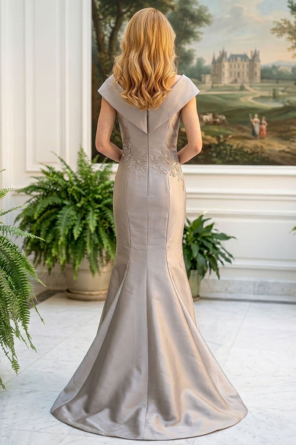 MGNY By Mori Lee 2070053 - Beaded Floral Surplice V-Neck Evening Gown