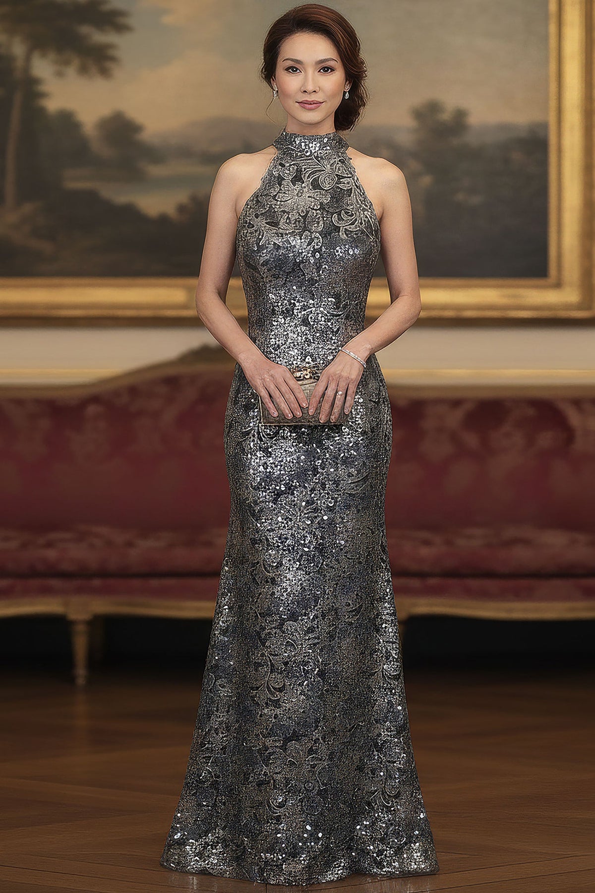 MGNY By Mori Lee 2070059 - High Halter Sequin Ornate Evening Gown