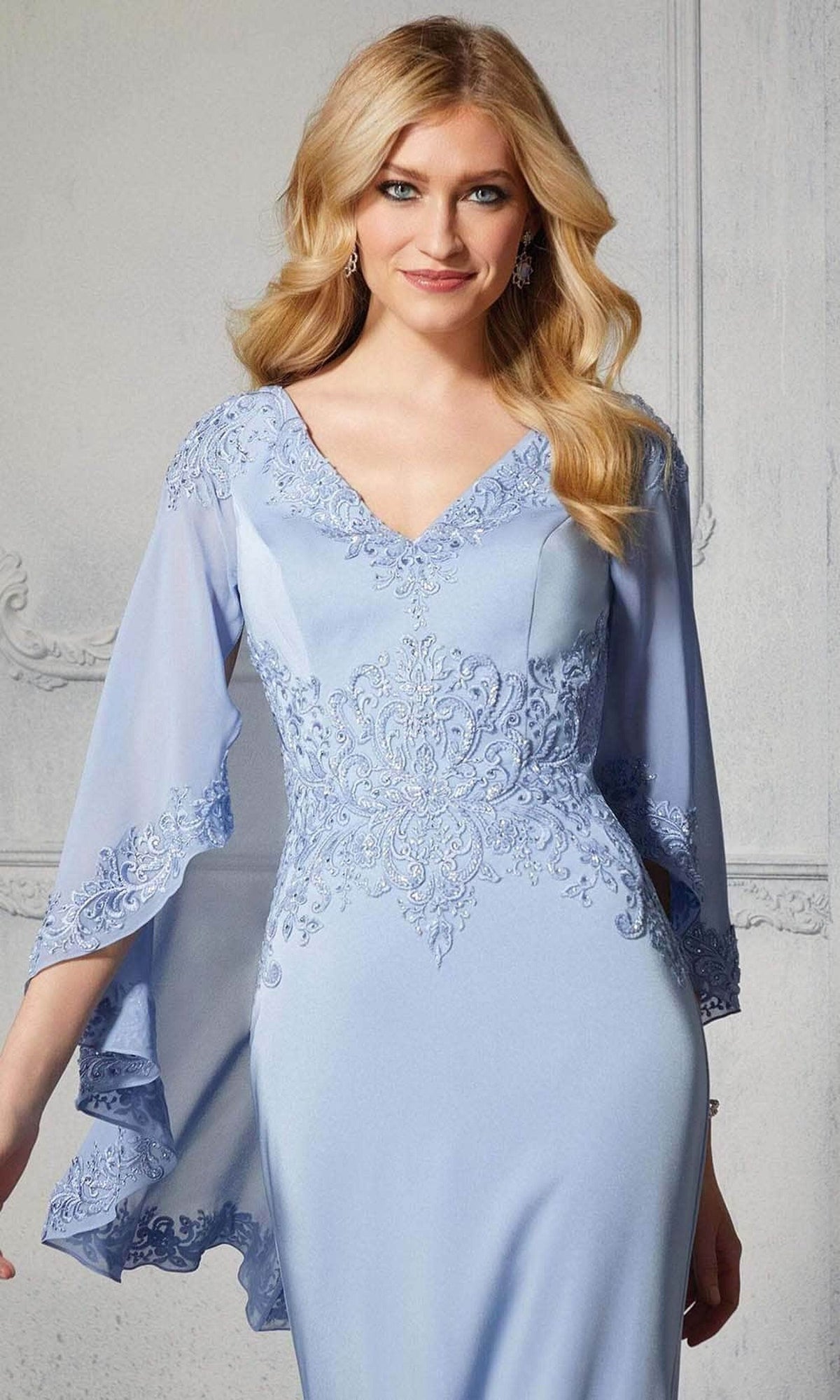 MGNY By Mori Lee 72401 - Embroidered V-Neck Evening Dress