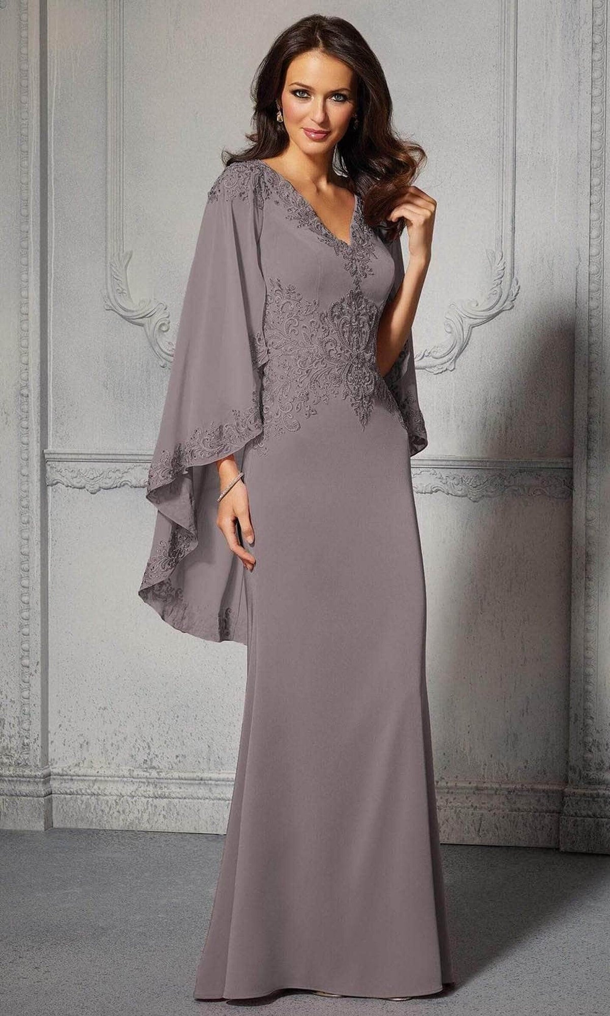MGNY By Mori Lee 72401 - Embroidered V-Neck Evening Dress