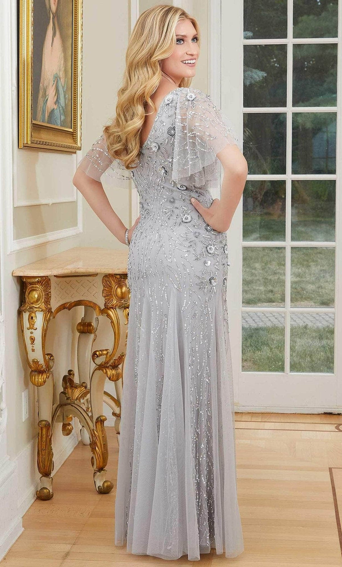 MGNY By Mori Lee 72710SC - Beaded Short Sleeve Evening Dress