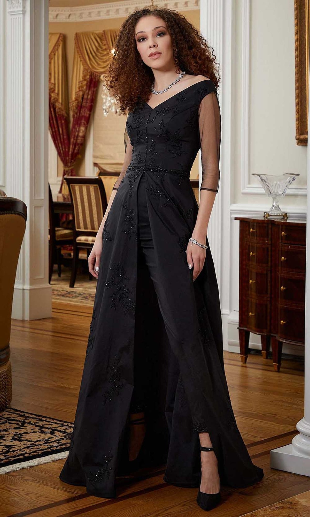 MGNY By Mori Lee 72810 - Illusion Sleeve V-Neck Evening Gown
