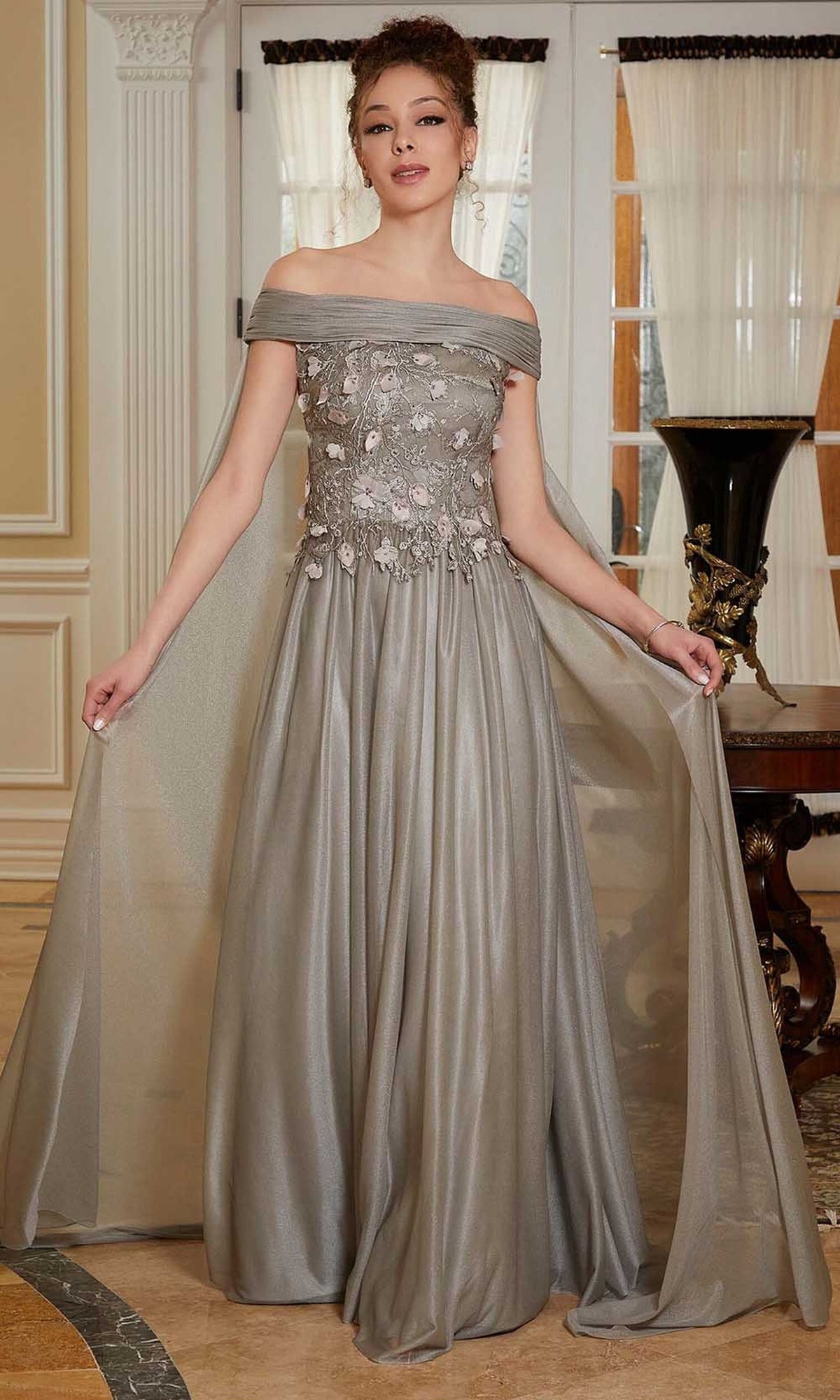 MGNY By Mori Lee 72833 - Off Shoulder Evening Gown With Cape