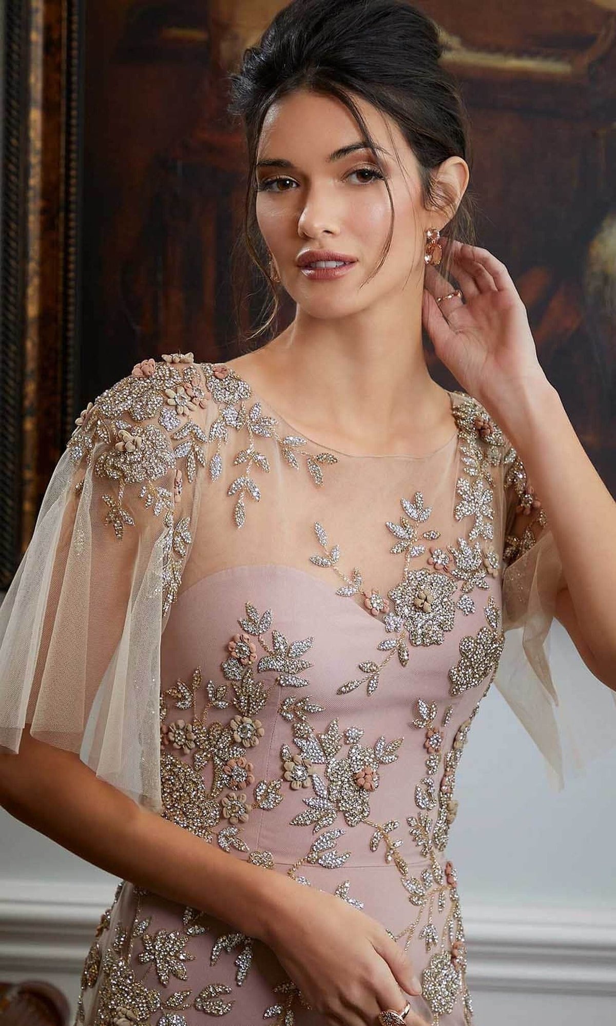MGNY By Mori Lee 72837 - Floral Beaded Illusion Evening Gown