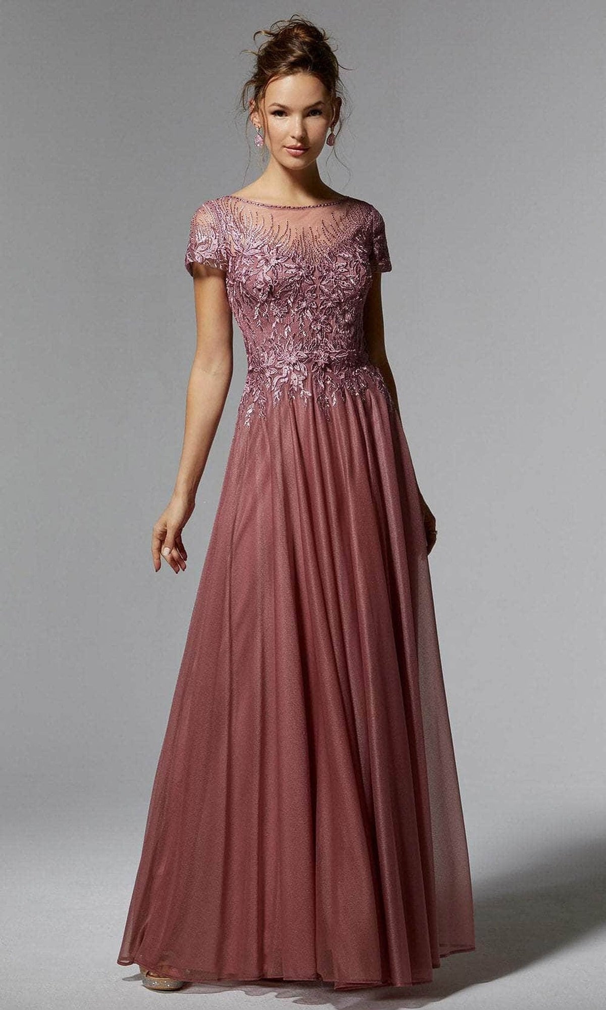 MGNY By Mori Lee 72905 - Short Sleeve Embroidered Evening Dress