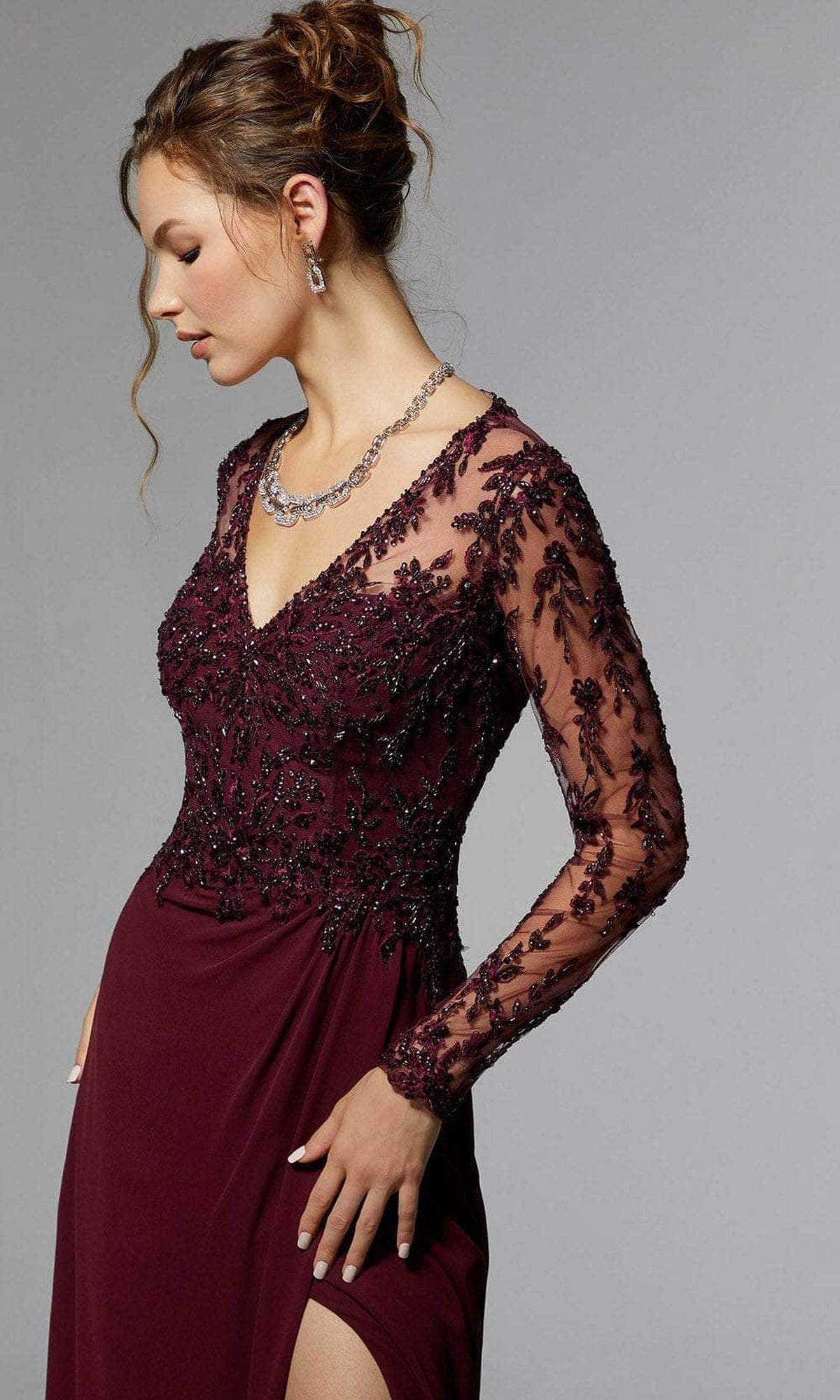 MGNY By Mori Lee 72906 - Embroidered Long Sleeve Evening Dress
