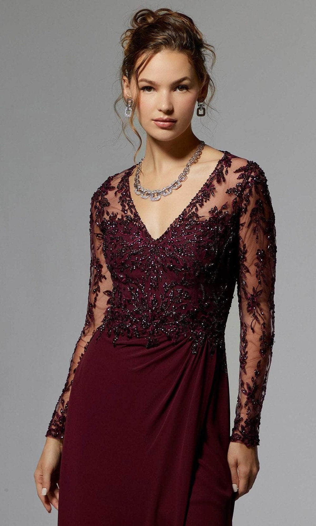 MGNY By Mori Lee 72906 - Embroidered Long Sleeve Evening Dress