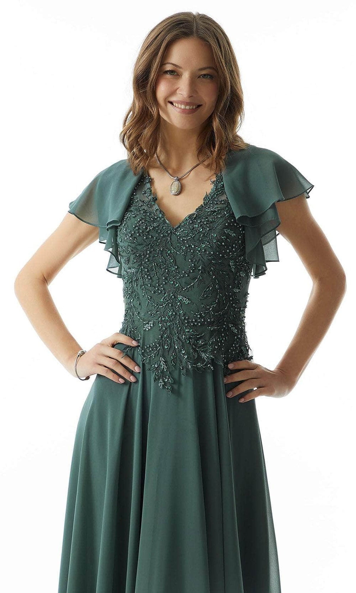 MGNY by Mori Lee 73016 - Flutter Sleeve Beaded Evening Dress