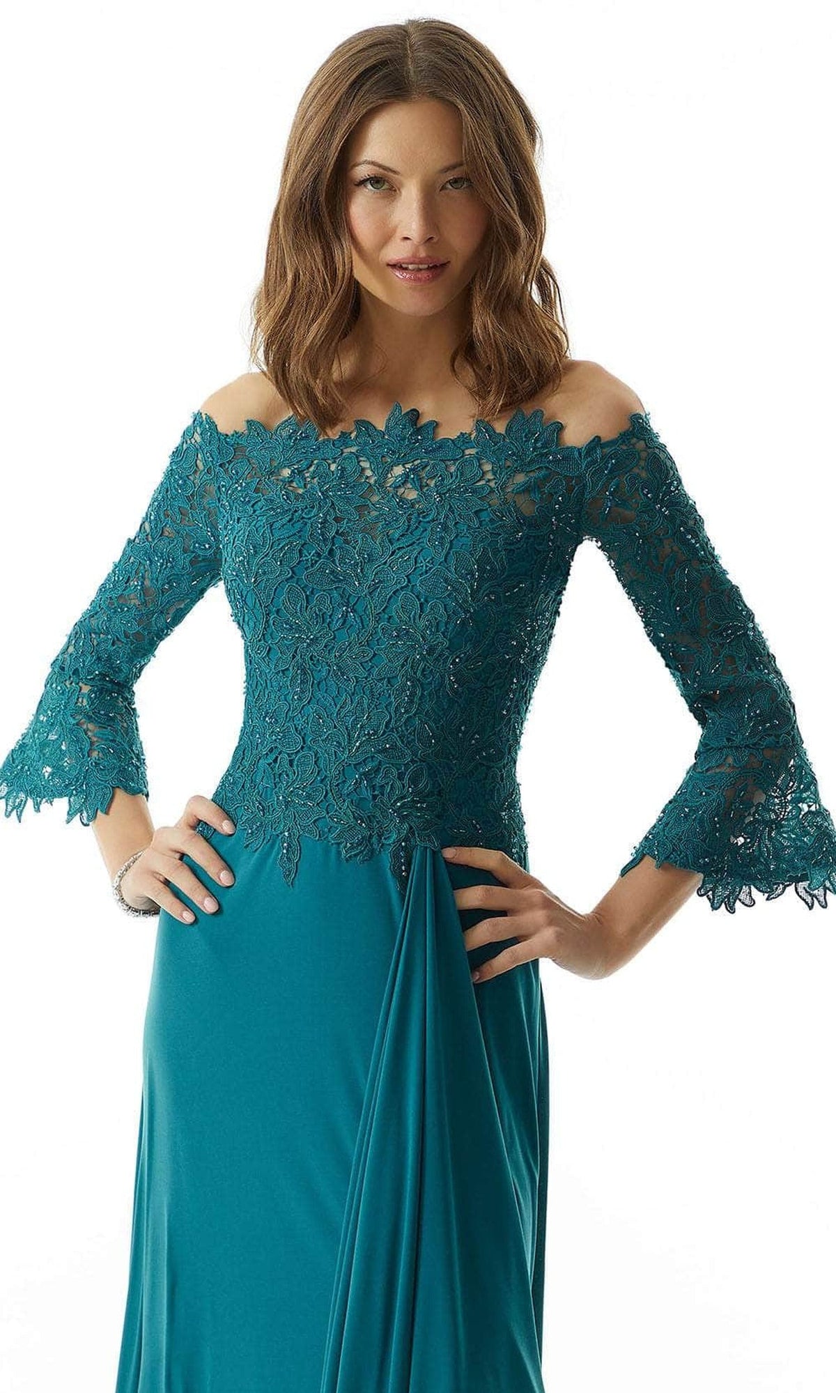 MGNY by Mori Lee 73028 - Bell Sleeve Lace Evening Dress