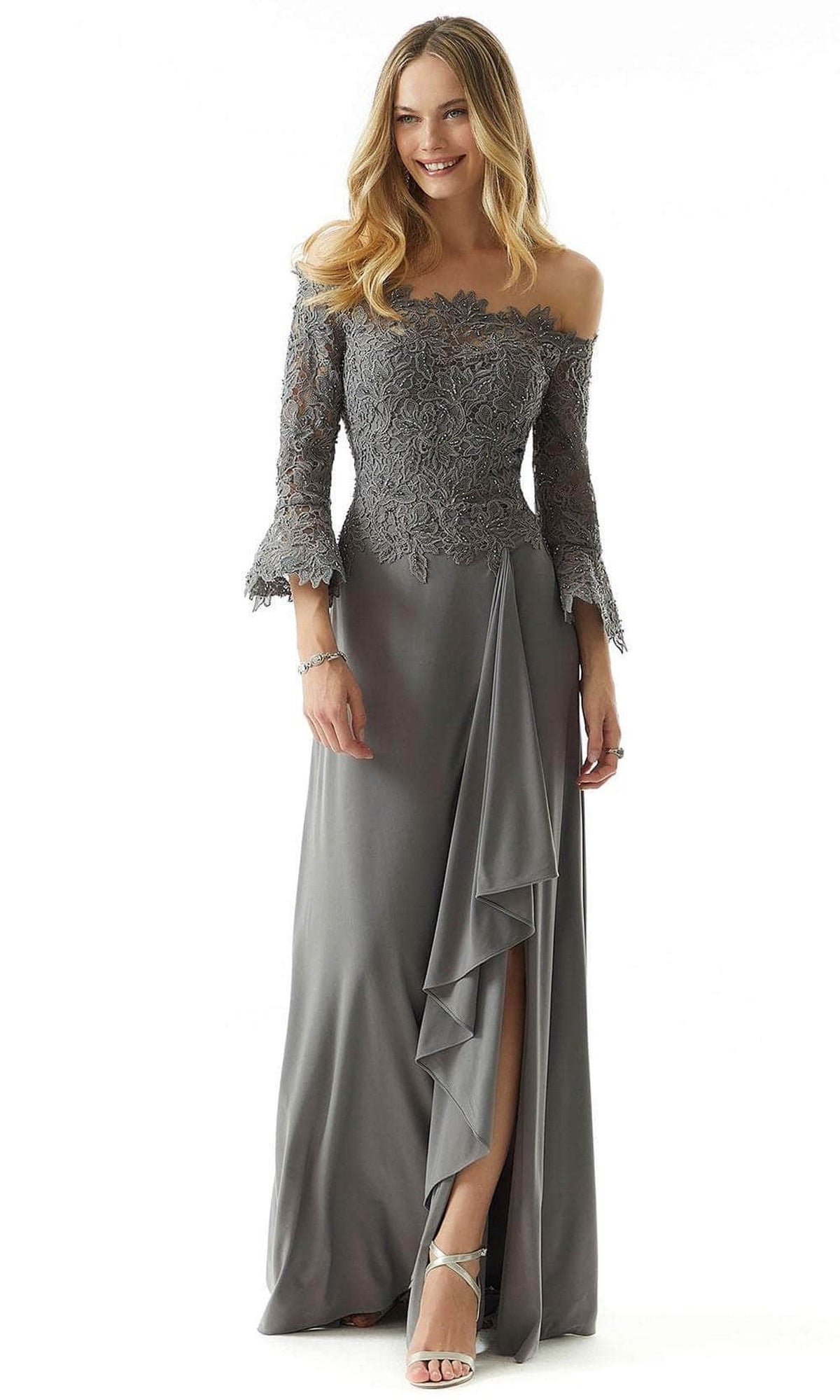 MGNY by Mori Lee 73028 - Bell Sleeve Lace Evening Dress
