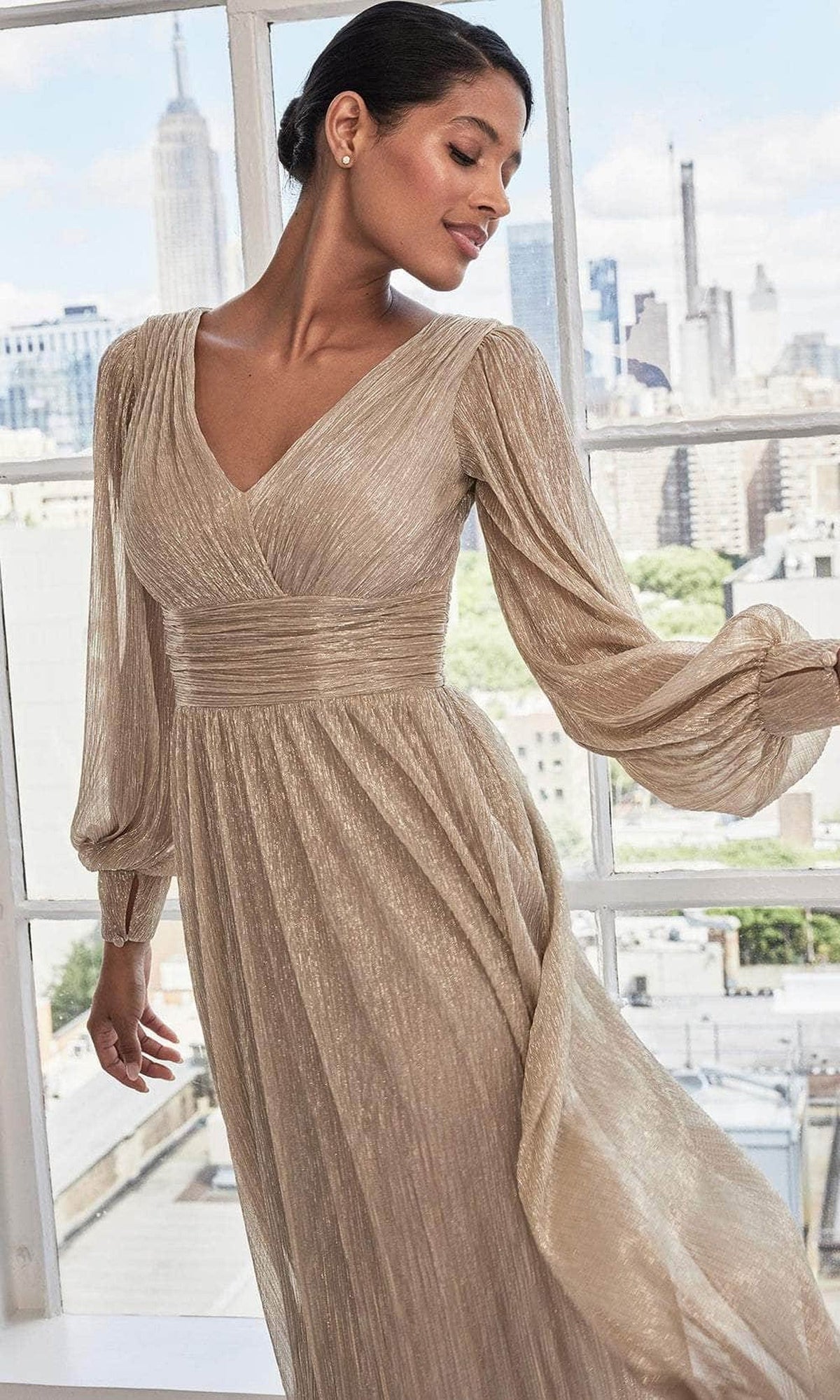 MGNY By Mori Lee 73111 - Bishop Sleeve Ruched Evening Dress