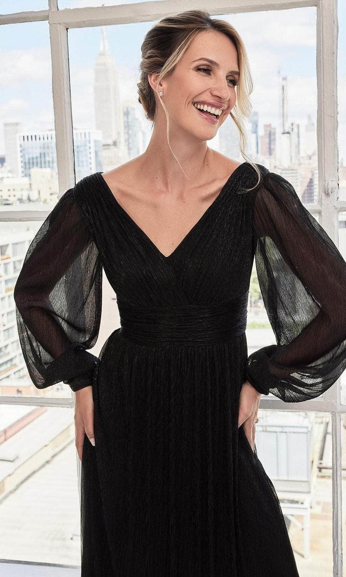 MGNY By Mori Lee 73111 - Bishop Sleeve Ruched Evening Dress