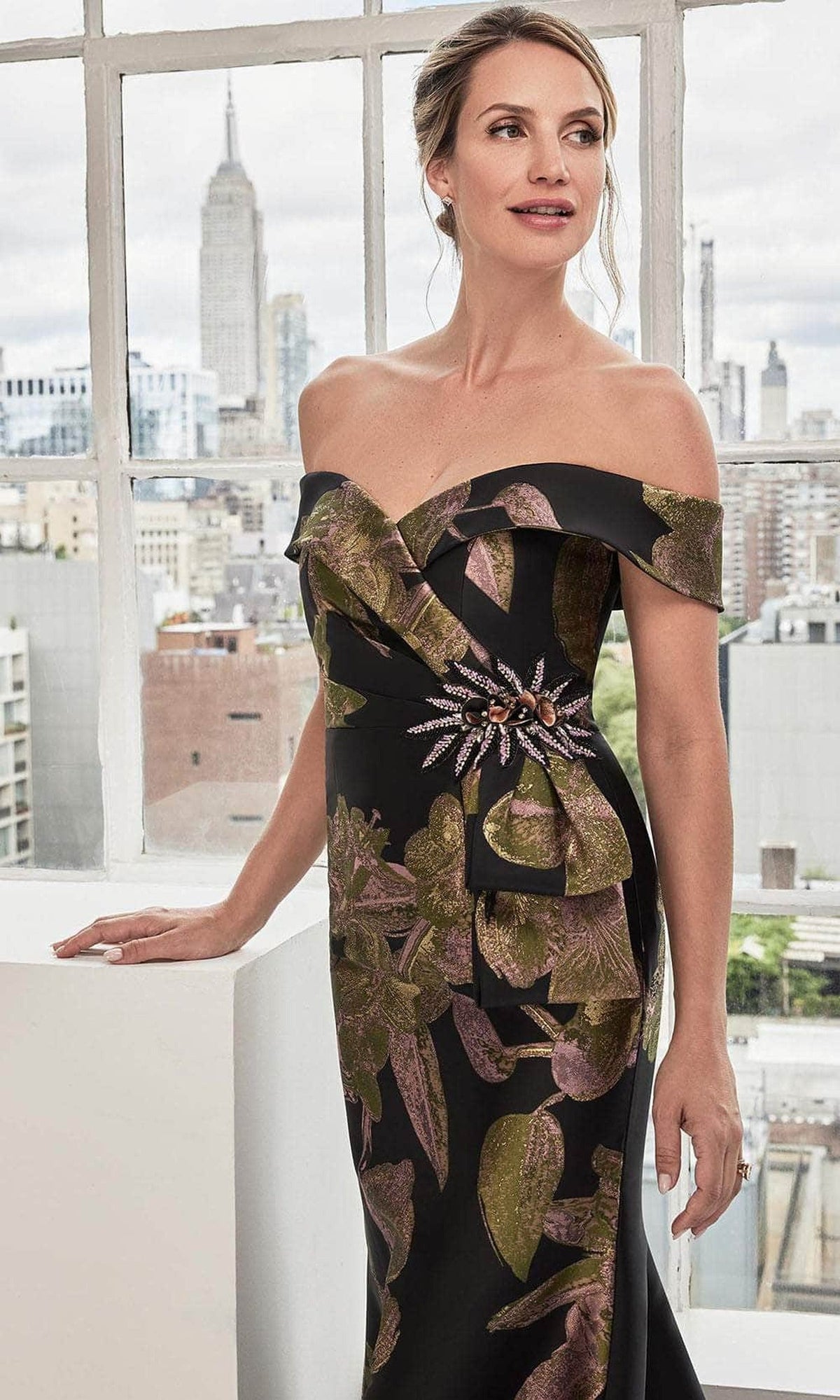 MGNY By Mori Lee 73115 - Off Shoulder Print Evening Dress