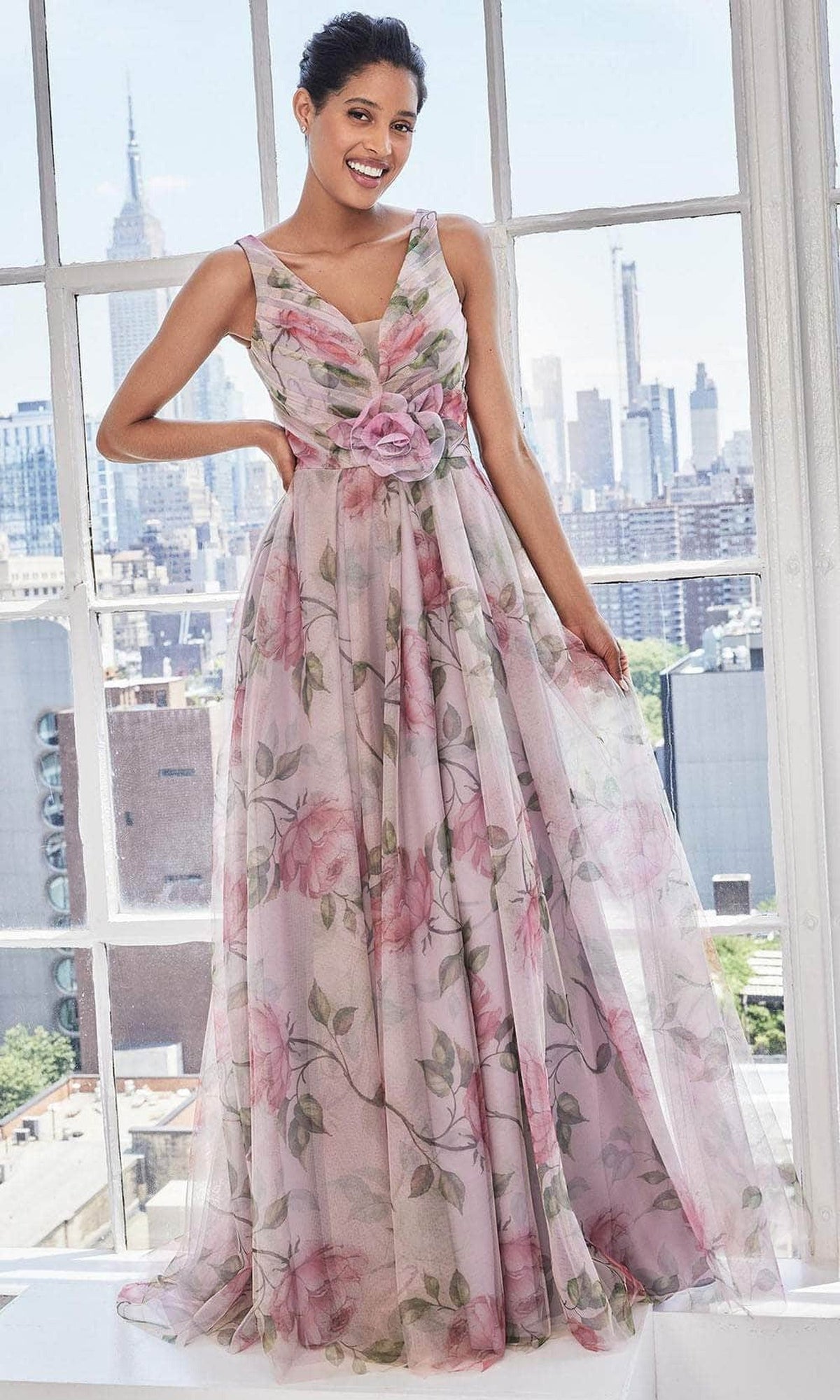 MGNY By Mori Lee 73122 - Rosette Waist Evening Dress