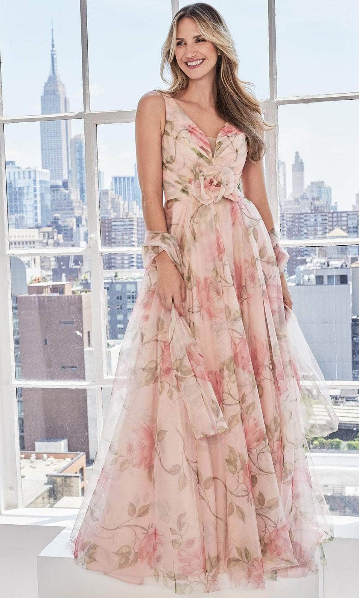MGNY By Mori Lee 73122 - Rosette Waist Evening Dress