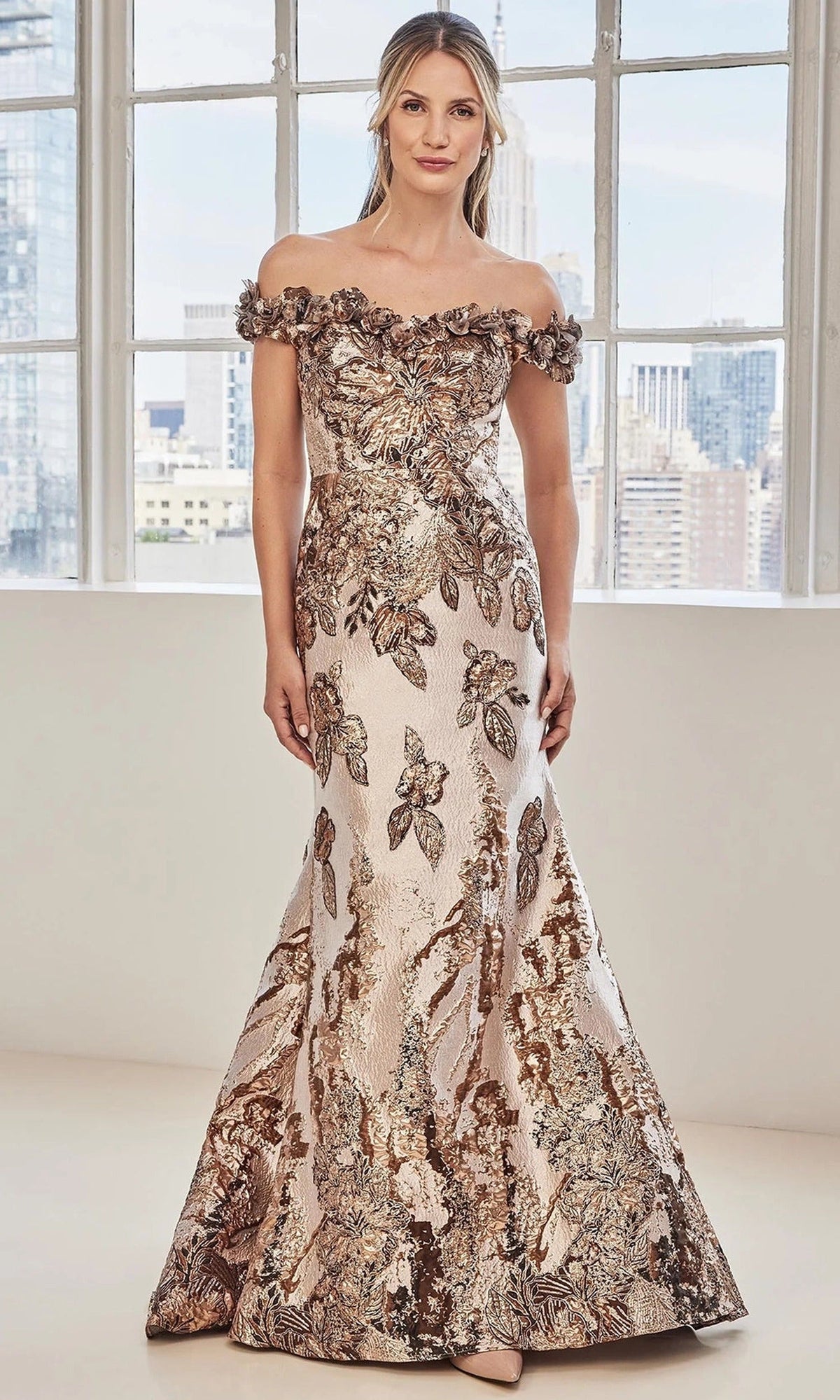 MGNY By Mori Lee 73130 - Mermaid Off Shoulder Jacquard Gown