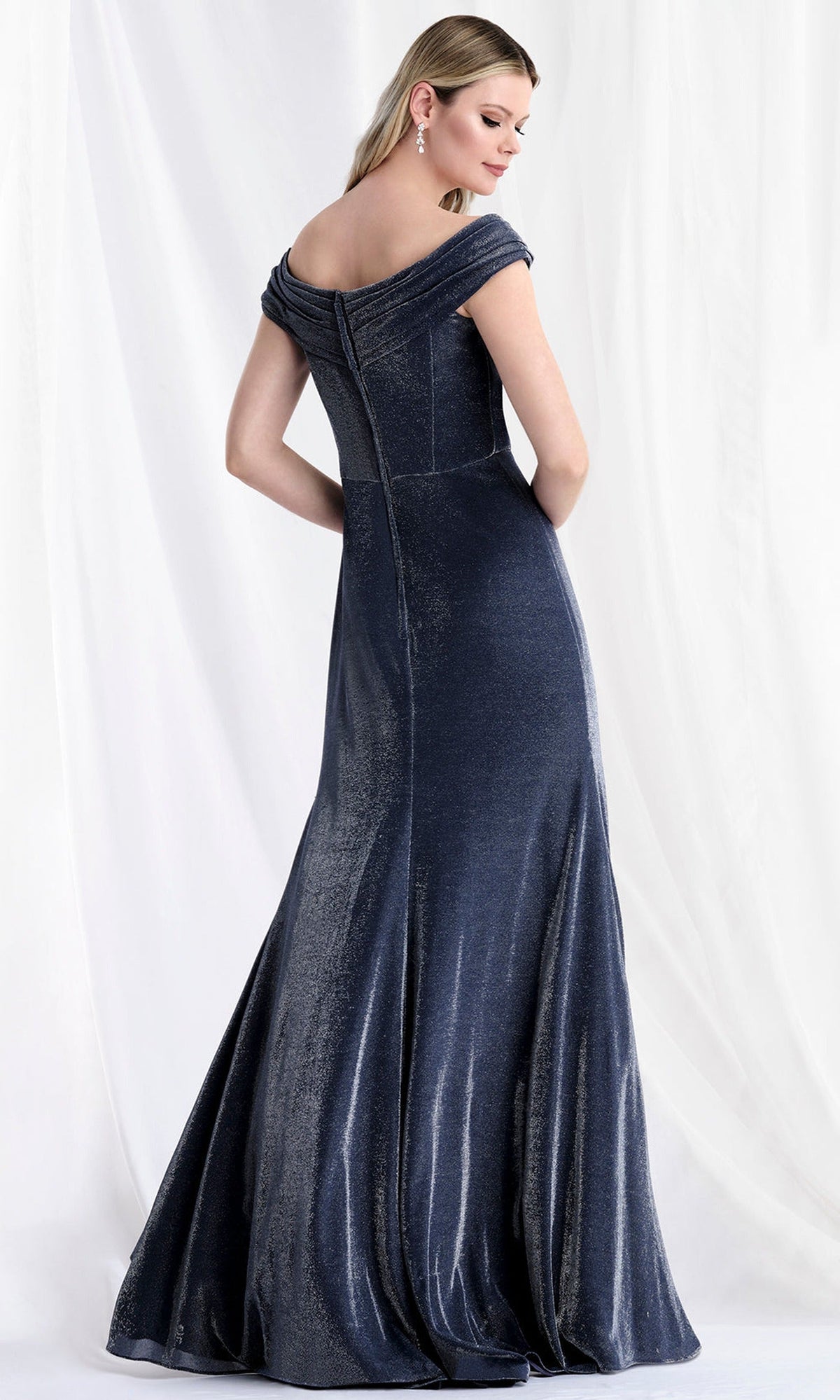 MGNY By Mori Lee 73152 - Off Shoulder Shimmer Jersey Gown with Slit