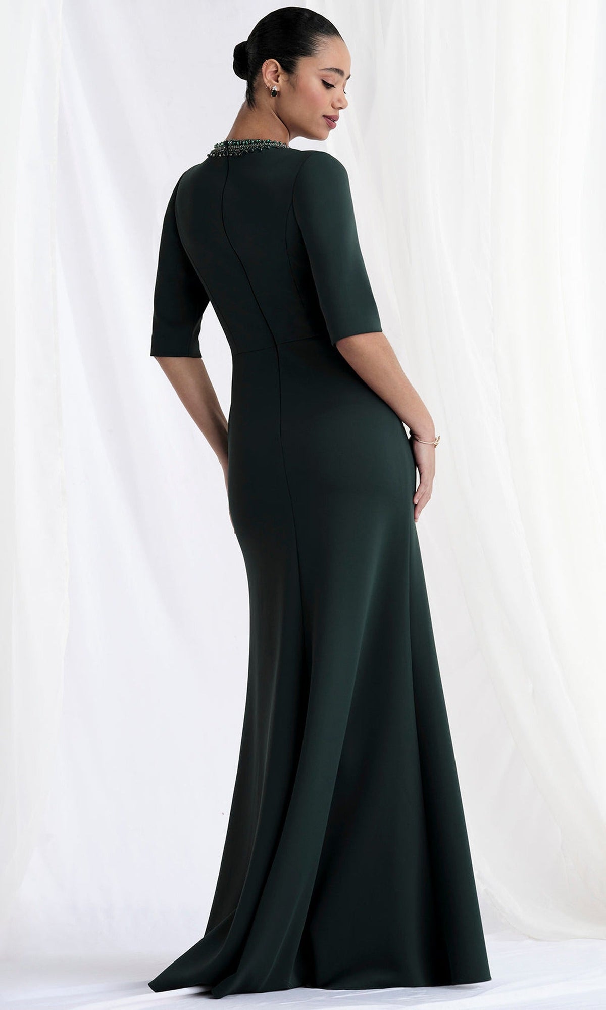 MGNY By Mori Lee 73154 - Plunging V-Neck Beaded Trim Evening Gown