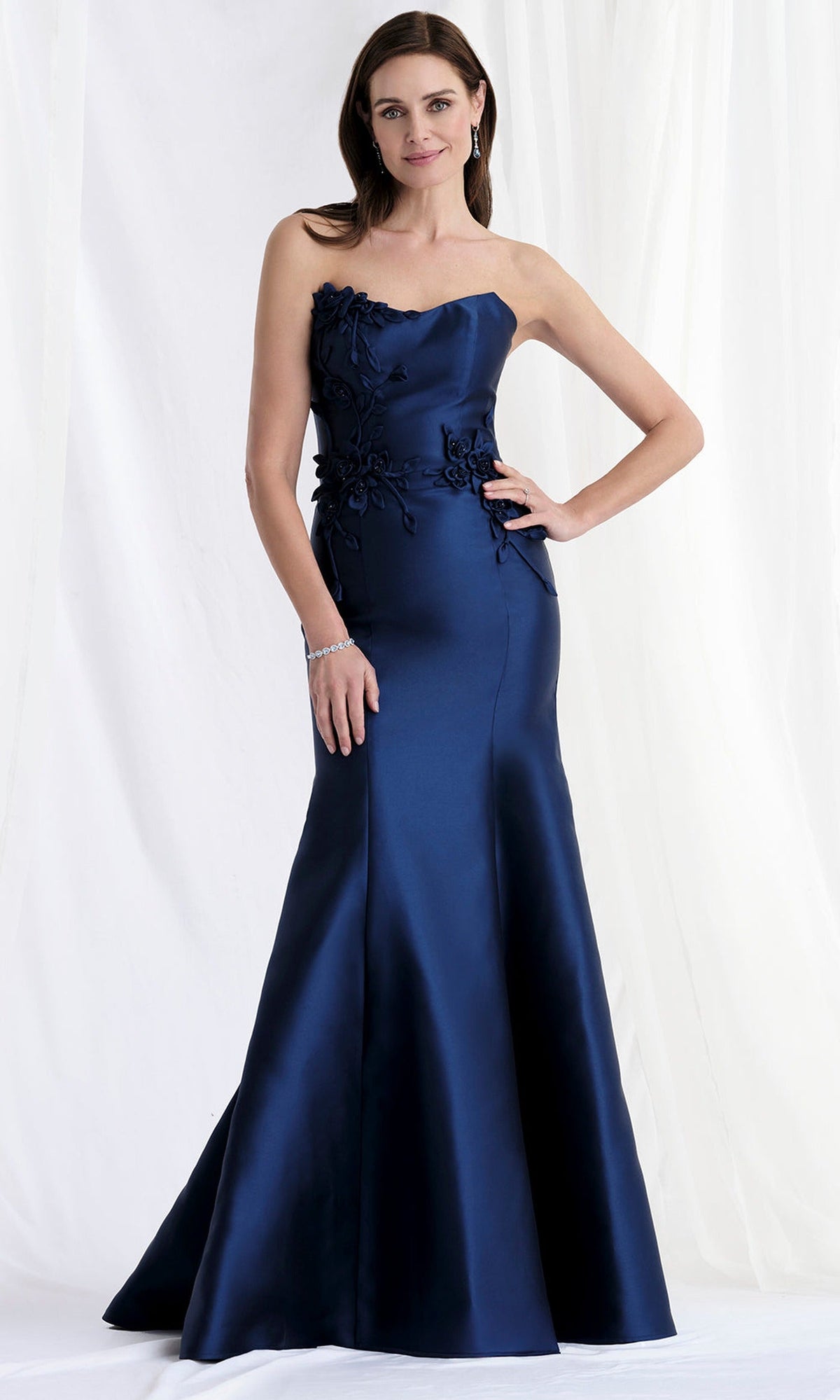 MGNY By Mori Lee 73155 - Mikado Strapless Gown with Floral Appliques