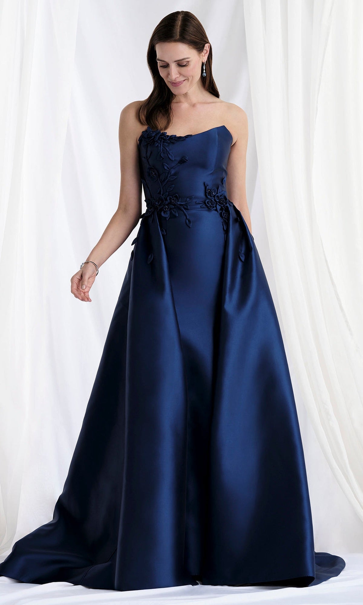MGNY By Mori Lee 73155 - Mikado Strapless Gown with Floral Appliques