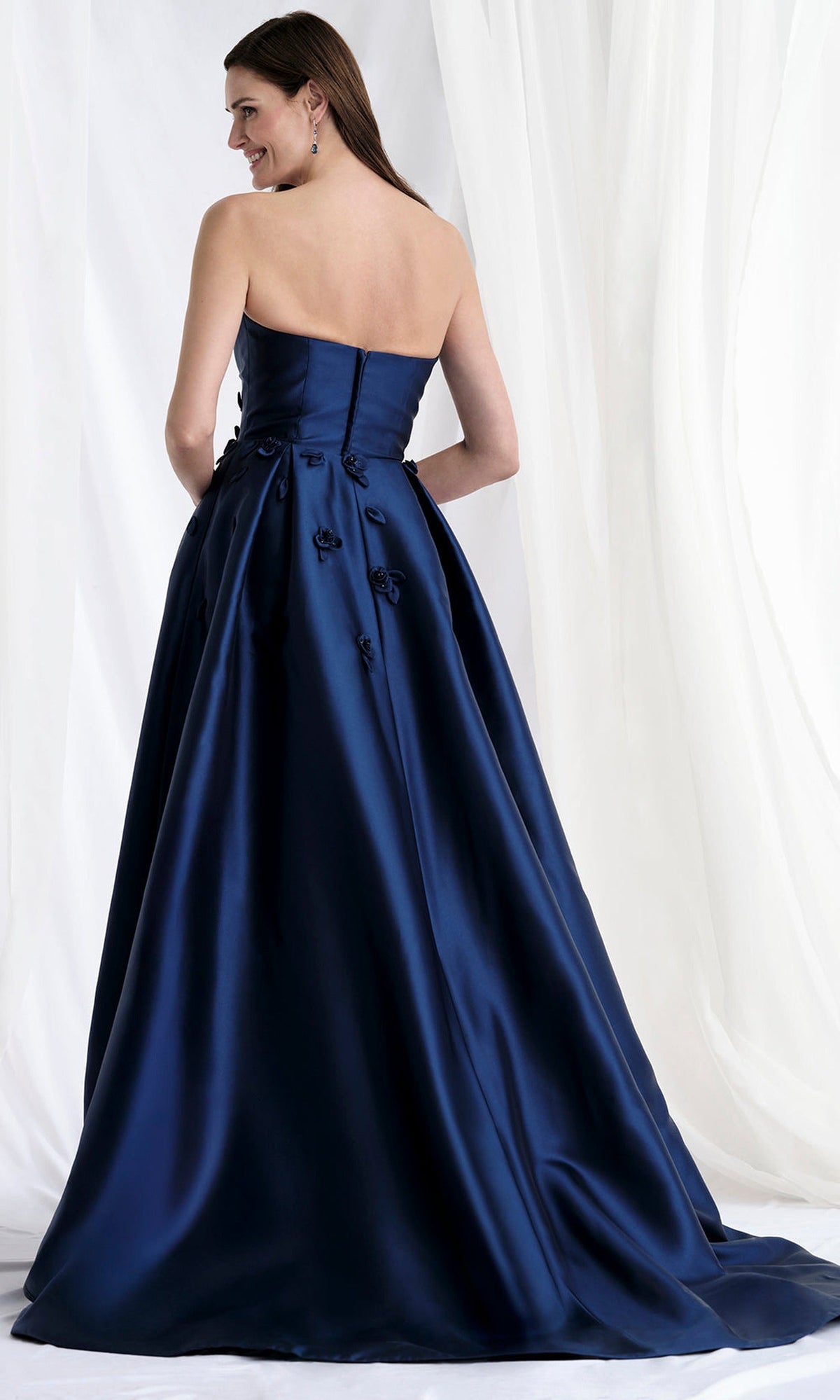 MGNY By Mori Lee 73155 - Mikado Strapless Gown with Floral Appliques