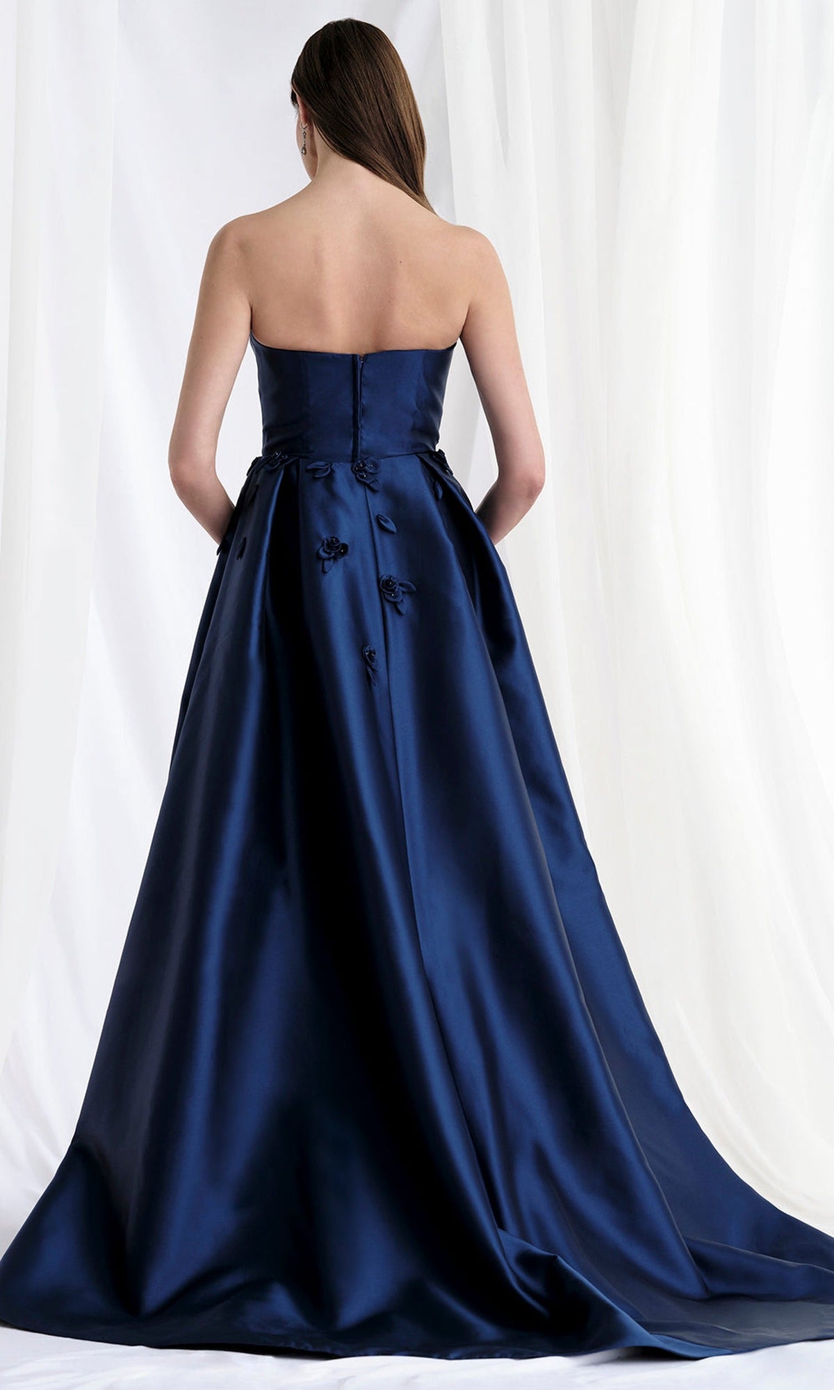 MGNY By Mori Lee 73155 - Mikado Strapless Gown with Floral Appliques
