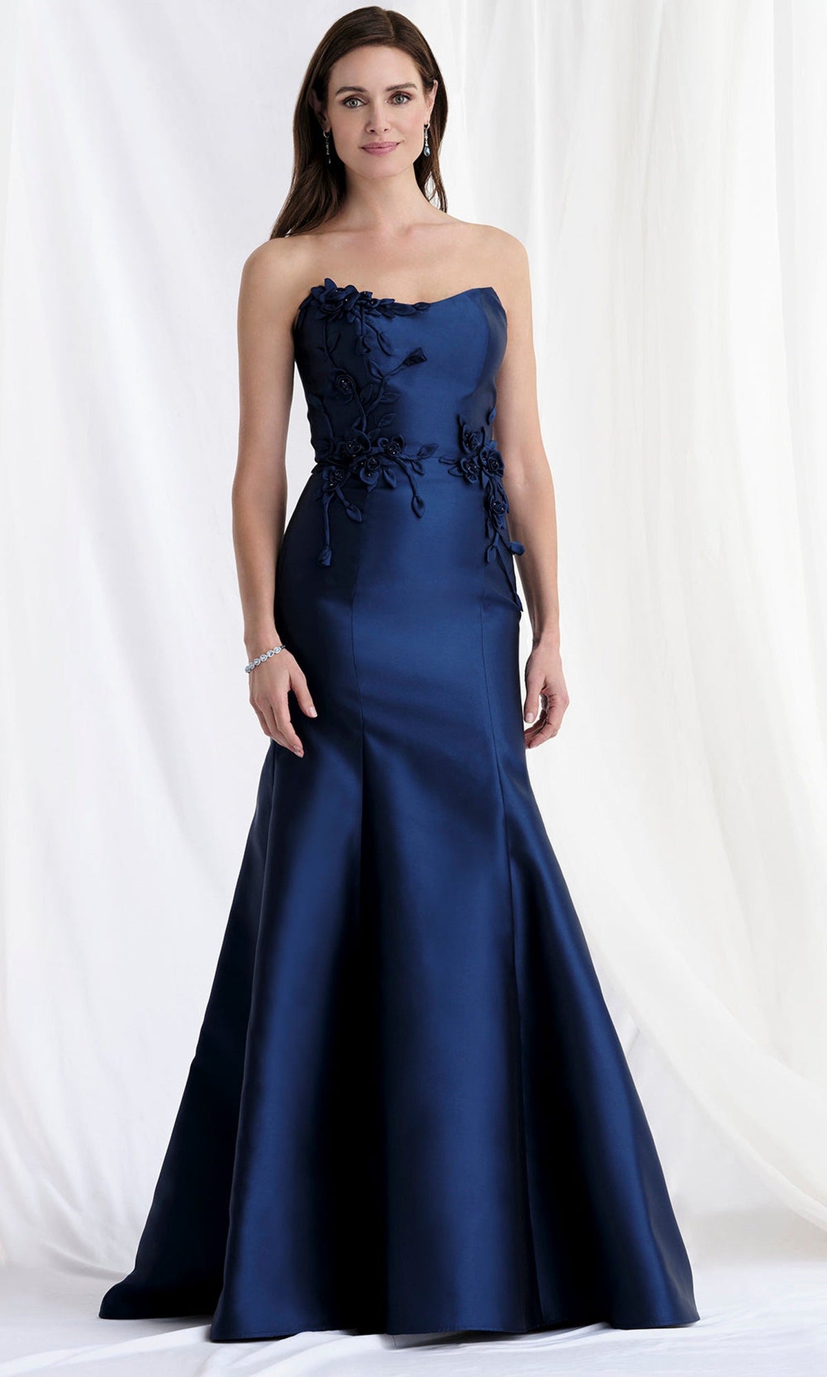 MGNY By Mori Lee 73155 - Mikado Strapless Gown with Floral Appliques