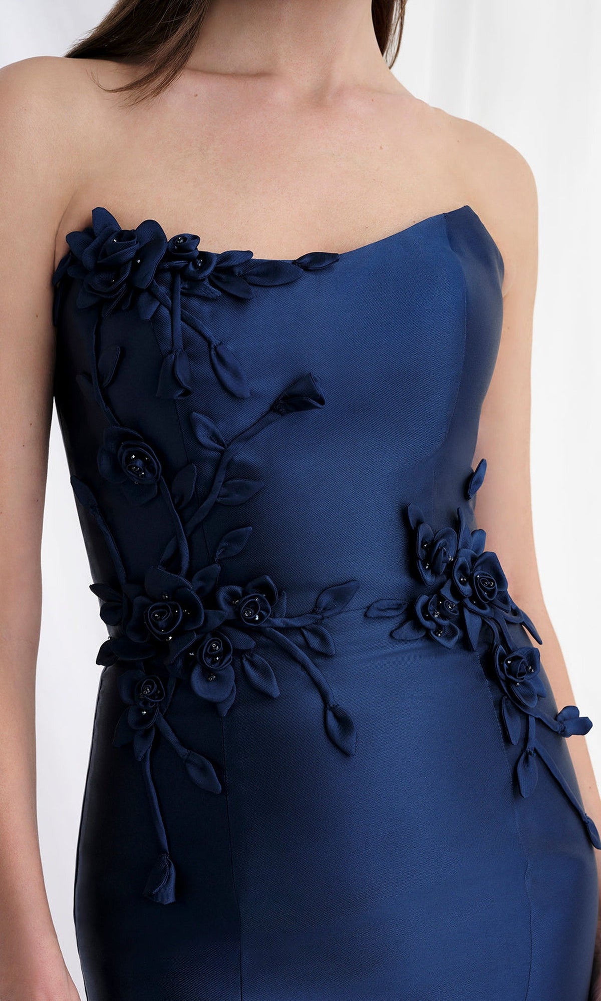 MGNY By Mori Lee 73155 - Mikado Strapless Gown with Floral Appliques