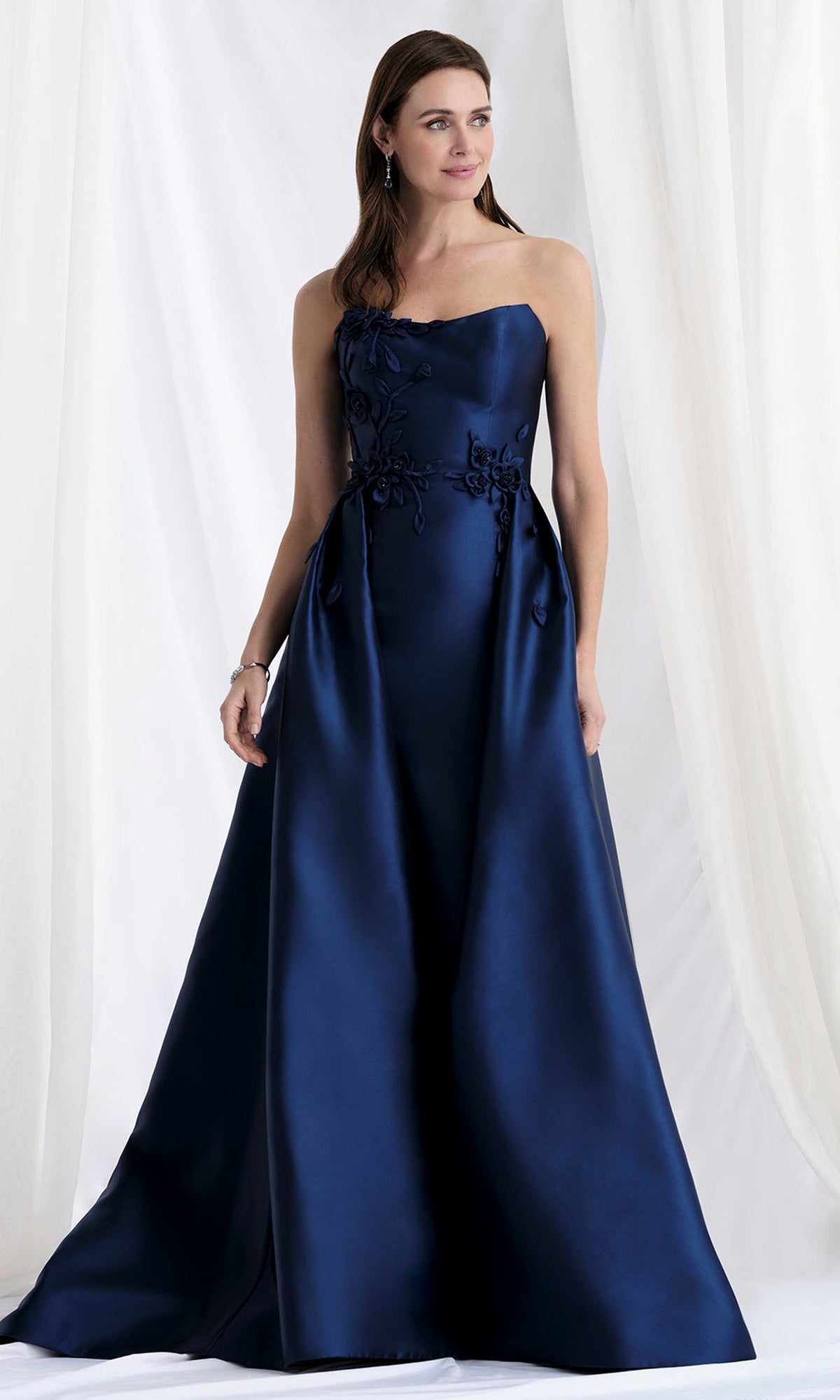 MGNY By Mori Lee 73155 - Mikado Strapless Gown with Floral Appliques
