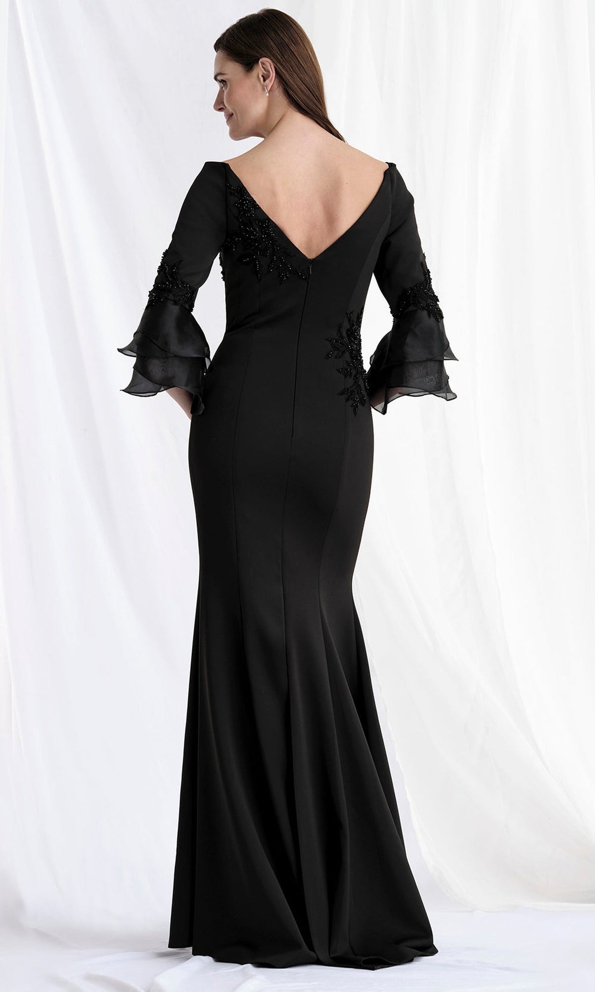 MGNY By Mori Lee 73157 - Floral Embroidered Three-Quarter Sleeve Gown