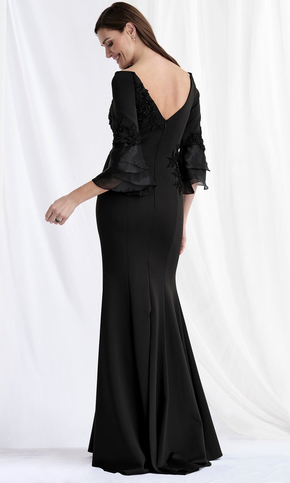 MGNY By Mori Lee 73157 - Floral Embroidered Three-Quarter Sleeve Gown