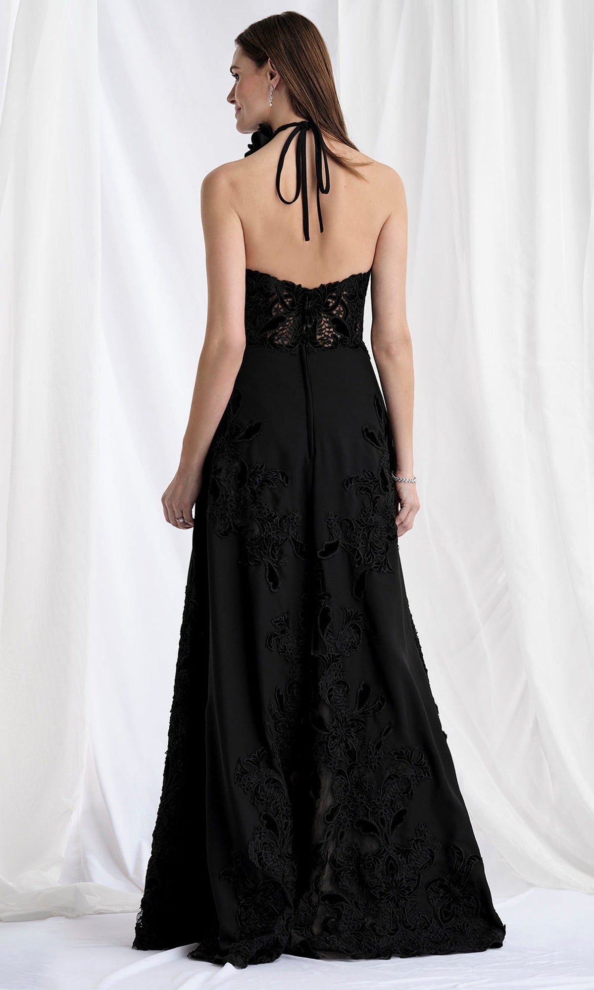 MGNY By Mori Lee 73159 - Embroidered Lace Halter Evening Gown