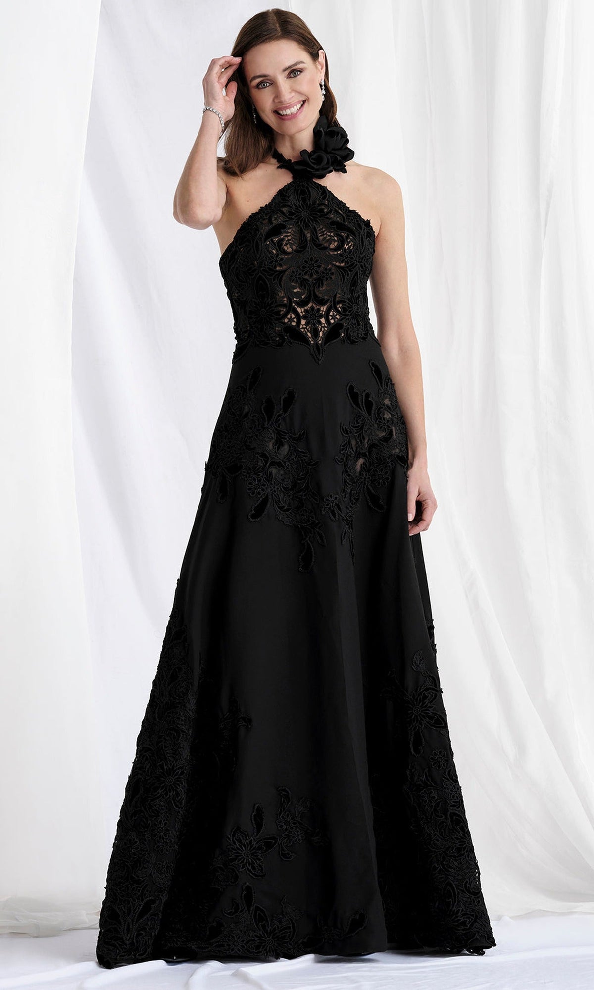 MGNY By Mori Lee 73159 - Embroidered Lace Halter Evening Gown