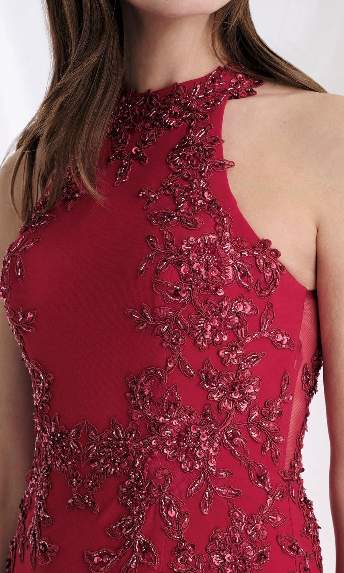 MGNY By Mori Lee 73168 - Beaded Applique Halter Gown with Slit