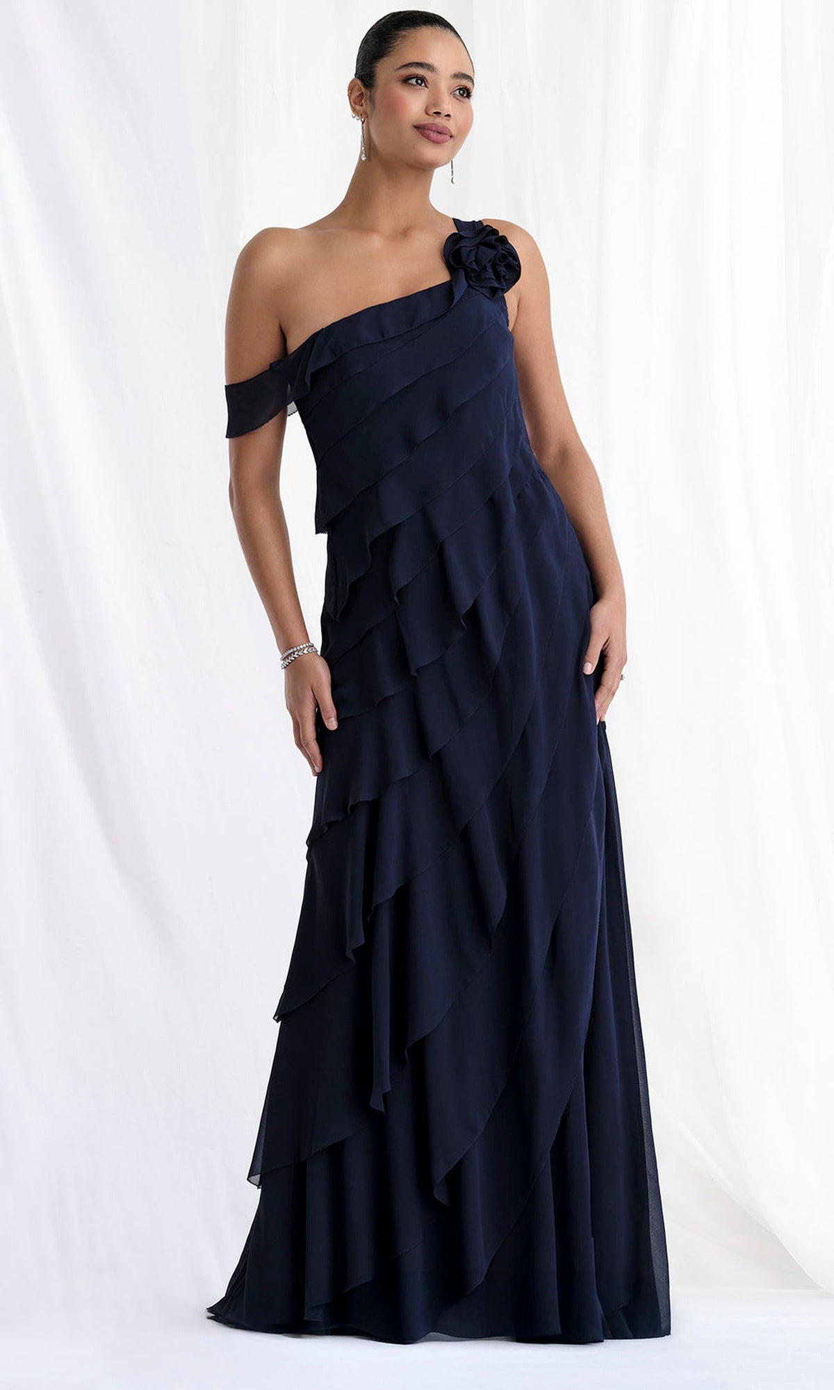MGNY By Mori Lee 73173 - One Shoulder Tiered Chiffon Gown