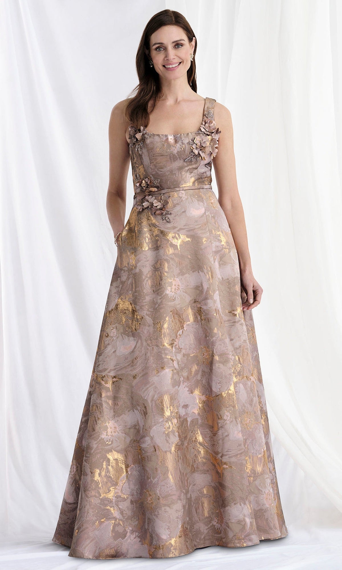 MGNY By Mori Lee 73174 - Brocade Square Neck Evening Gown