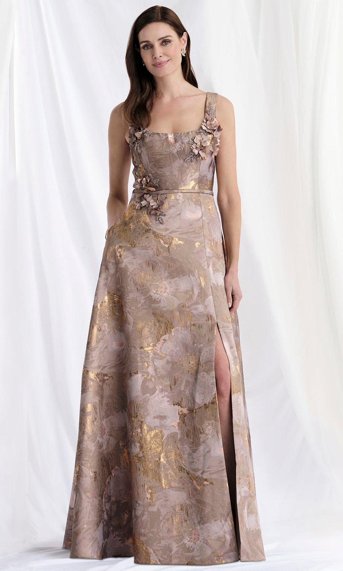 MGNY By Mori Lee 73174 - Brocade Square Neck Evening Gown