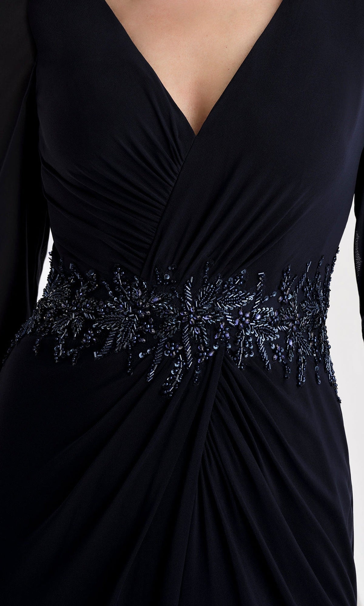 MGNY By Mori Lee 73175 - Surplice V-Neck Gown with Mesh Sleeves