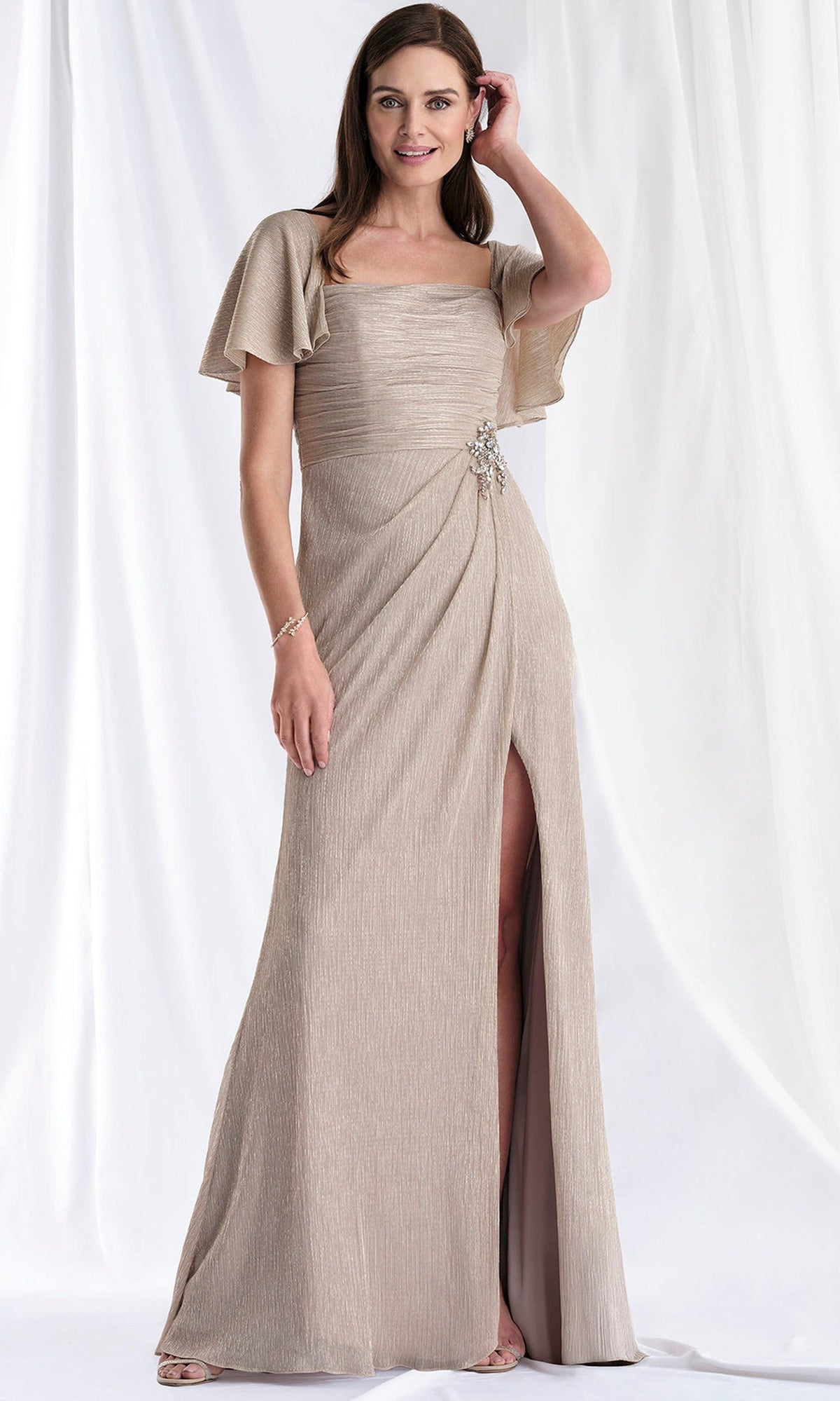 MGNY By Mori Lee 73178 - Flutter Sleeve Metallic A-Line Gown
